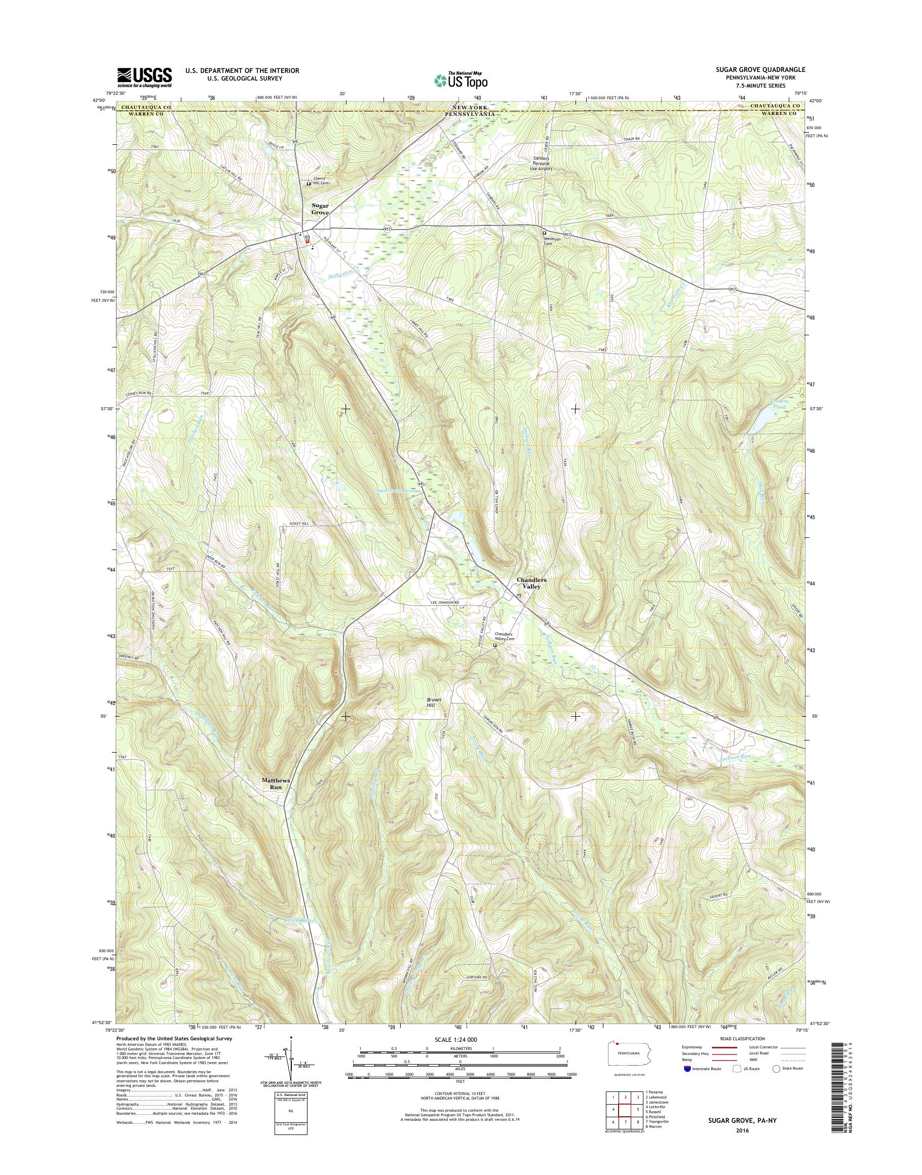 MyTopo Sugar Grove, Pennsylvania USGS Quad Topo Map