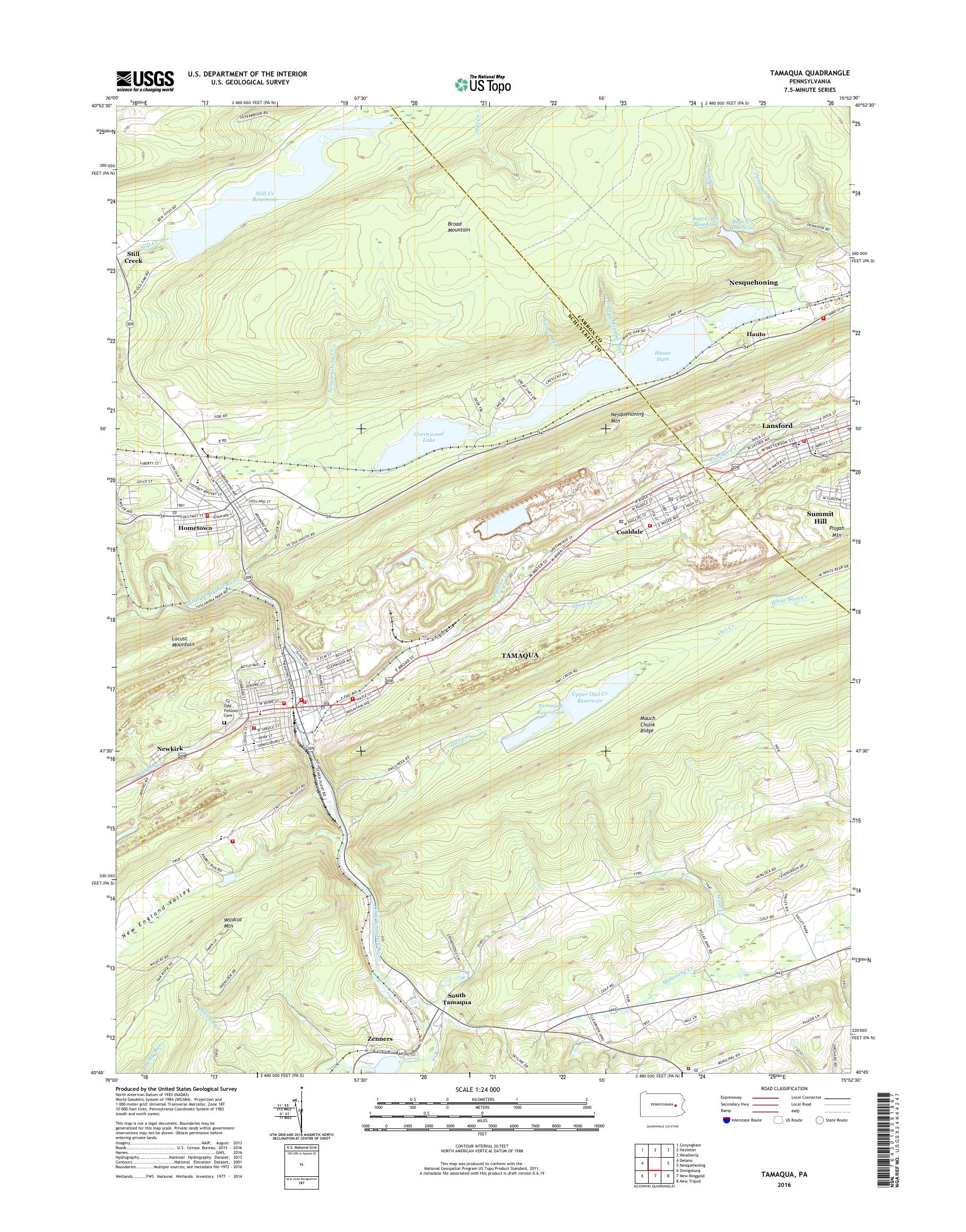 MyTopo Tamaqua, Pennsylvania USGS Quad Topo Map