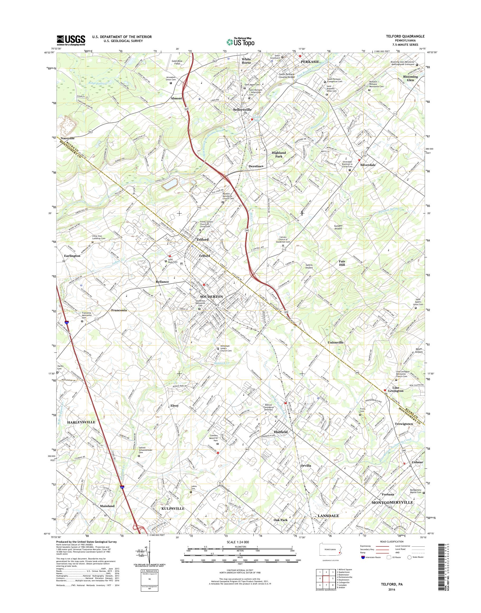 MyTopo Telford, Pennsylvania USGS Quad Topo Map