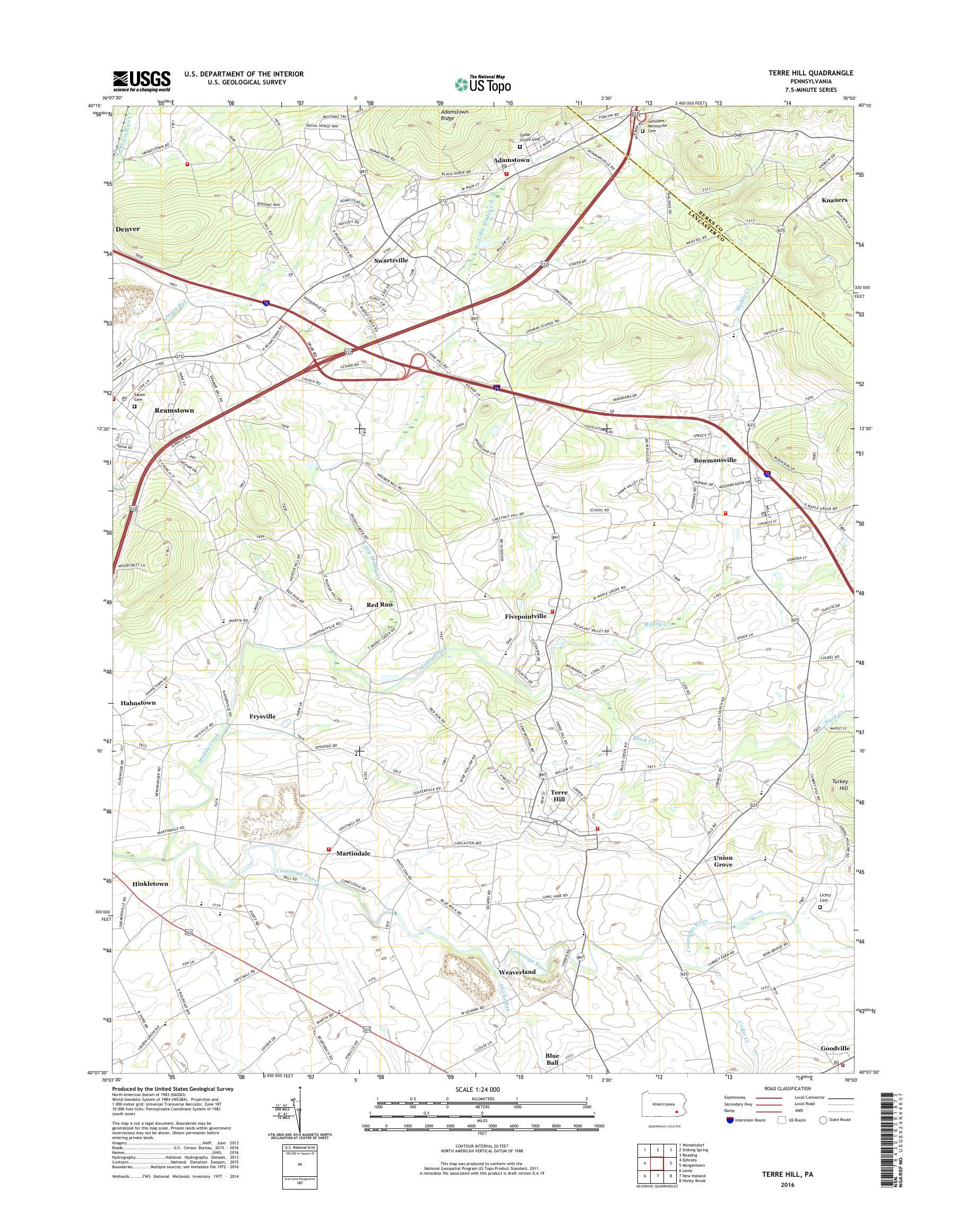 MyTopo Terre Hill, Pennsylvania USGS Quad Topo Map