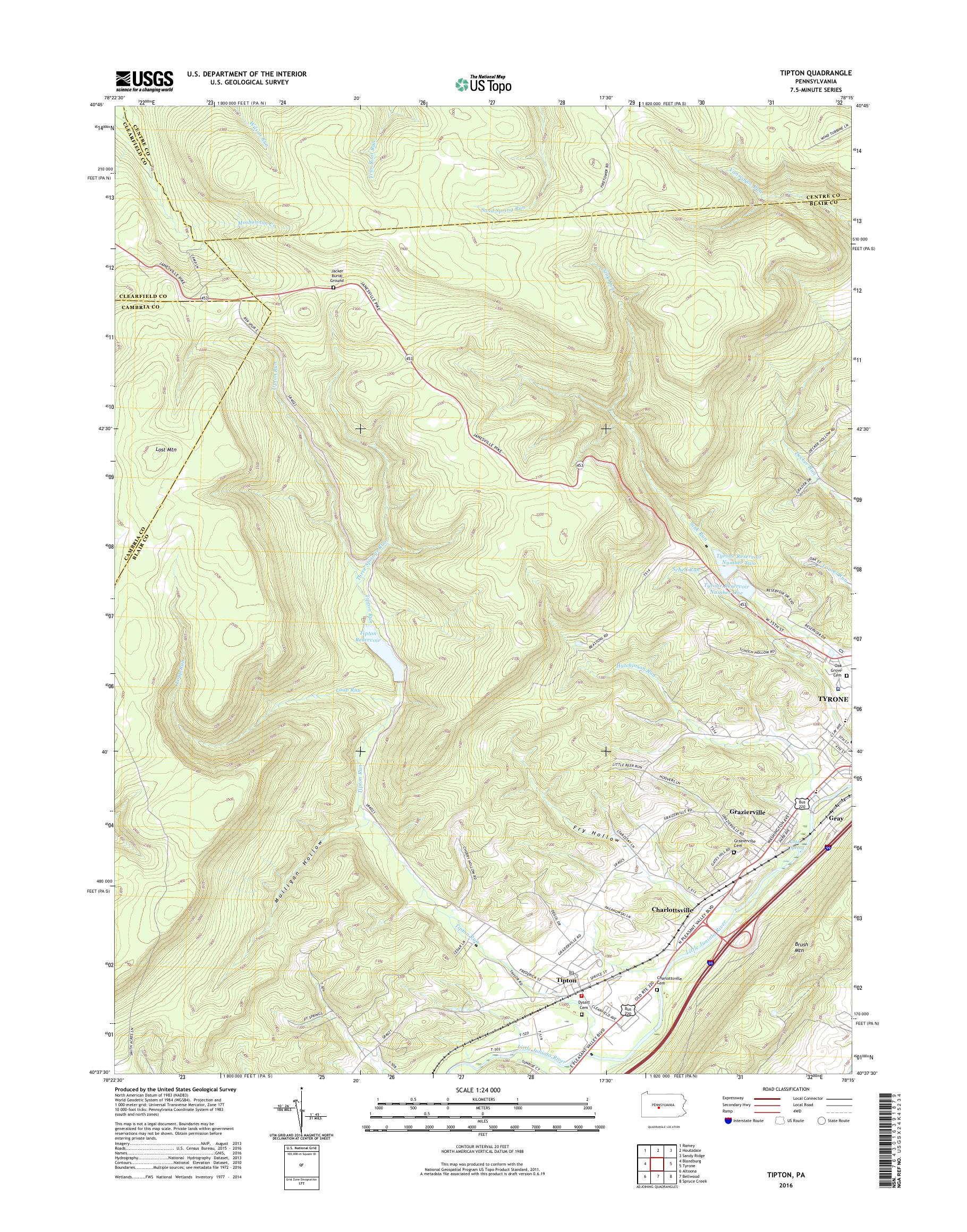 MyTopo Tipton, Pennsylvania USGS Quad Topo Map