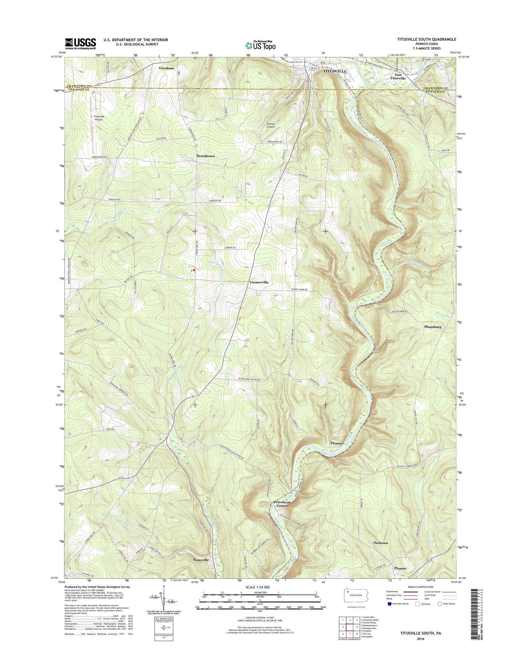 MyTopo Titusville South, Pennsylvania USGS Quad Topo Map