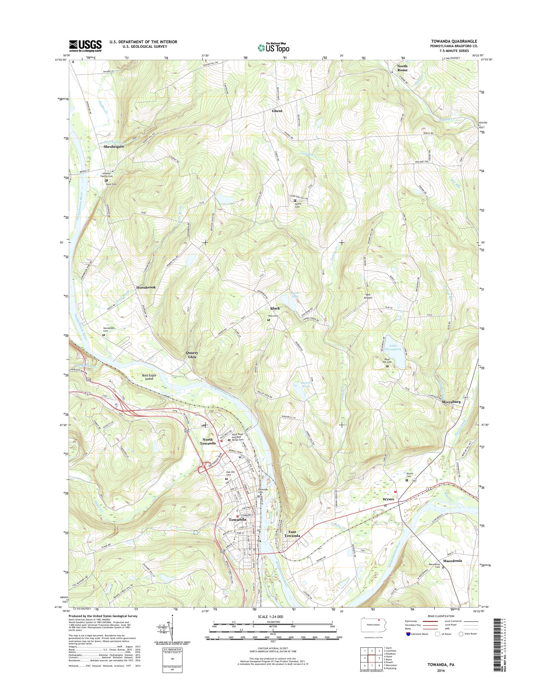 MyTopo Towanda, Pennsylvania USGS Quad Topo Map