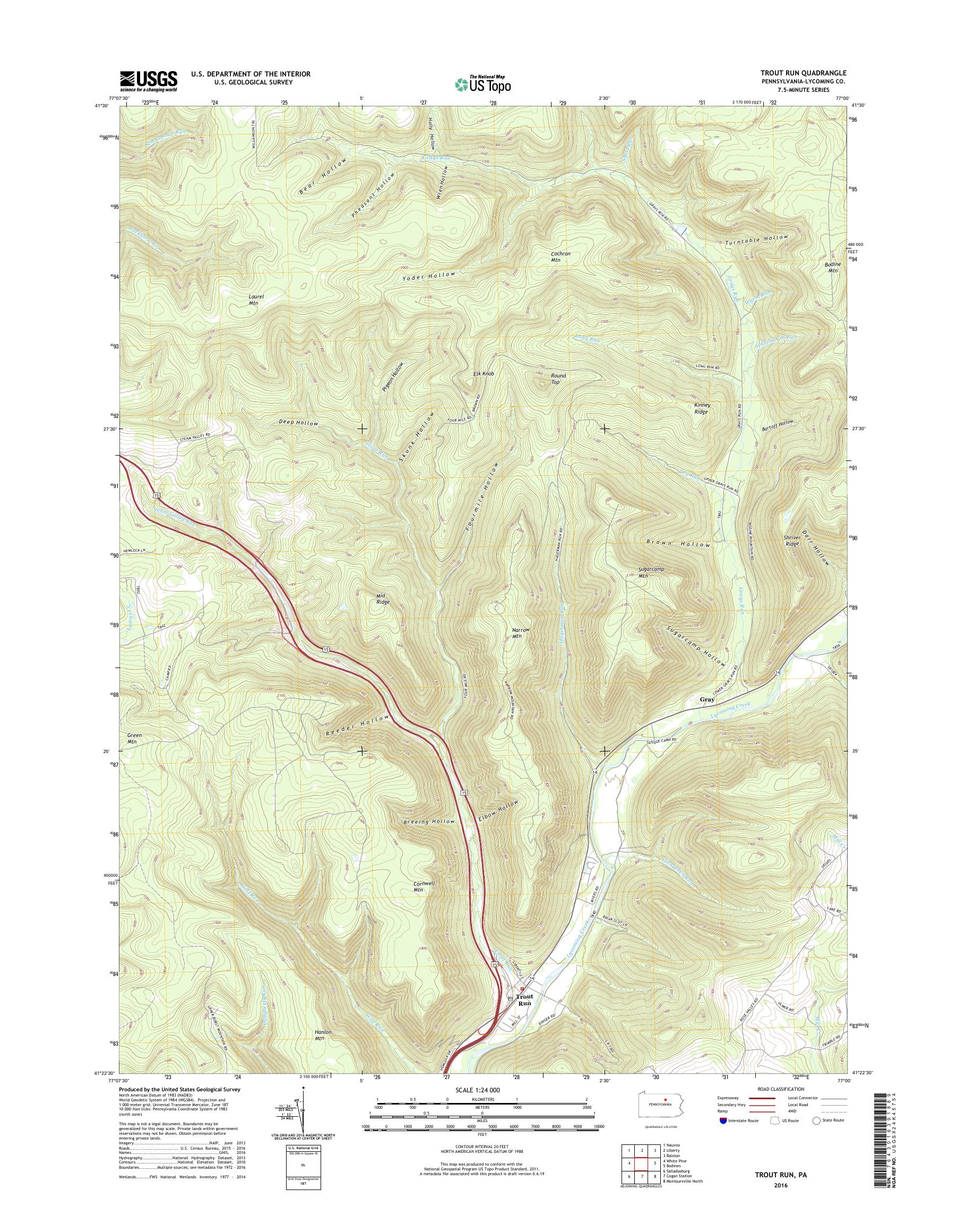 MyTopo Trout Run, Pennsylvania USGS Quad Topo Map