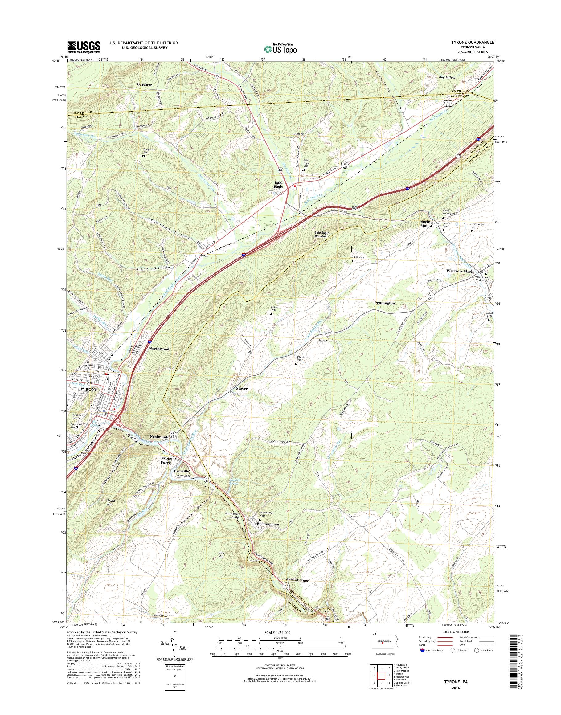 MyTopo Tyrone, Pennsylvania USGS Quad Topo Map