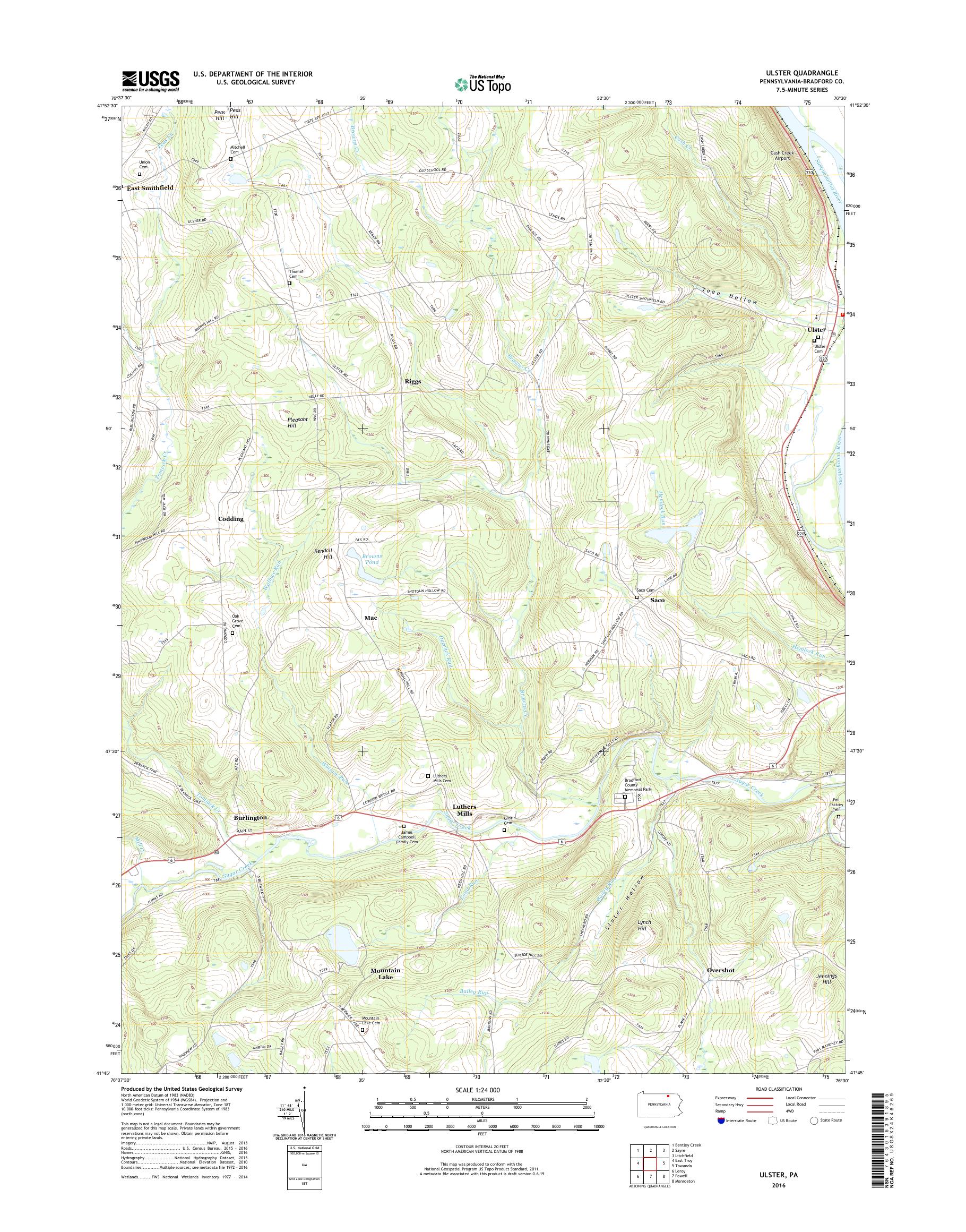 MyTopo Ulster, Pennsylvania USGS Quad Topo Map