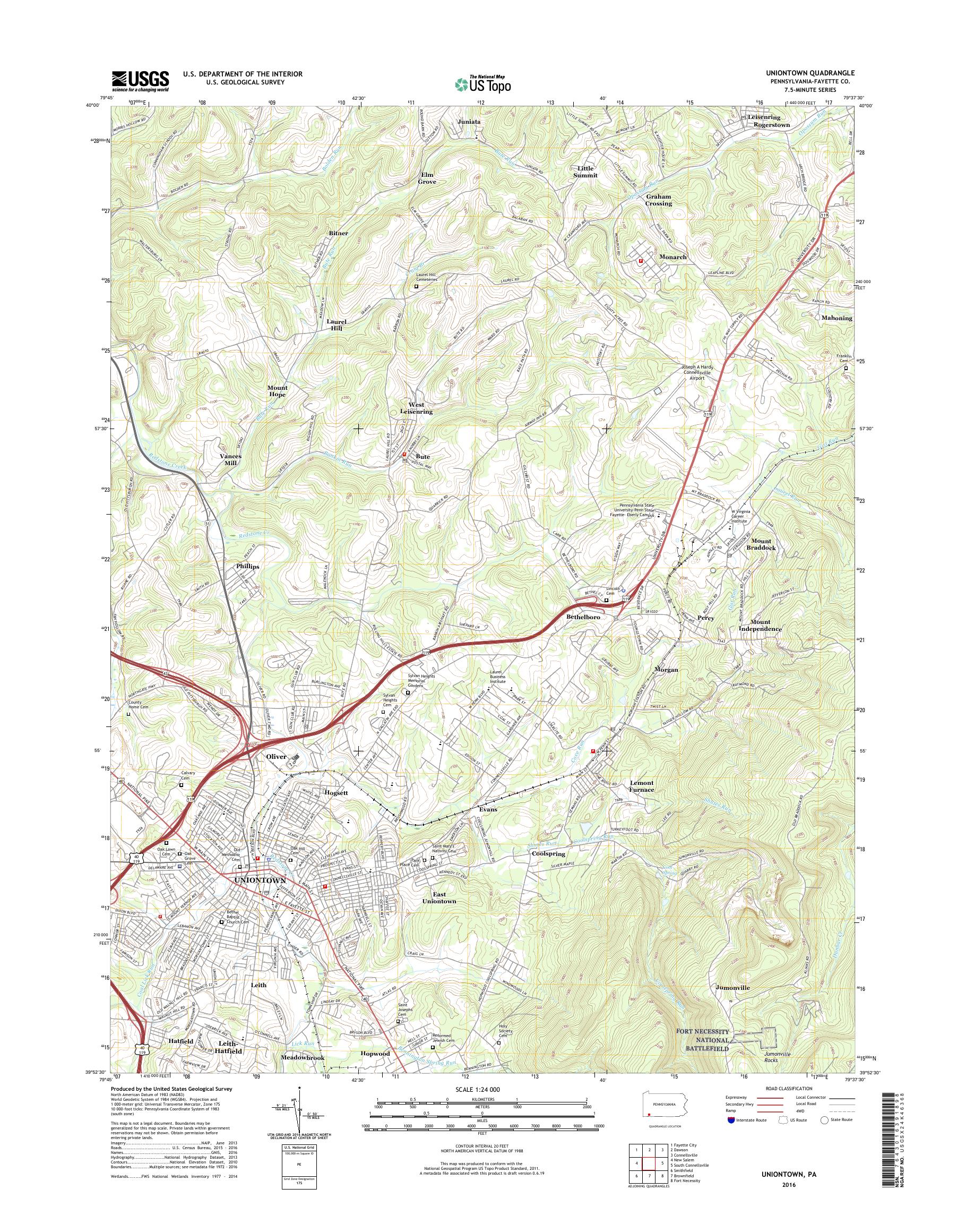 MyTopo Uniontown, Pennsylvania USGS Quad Topo Map