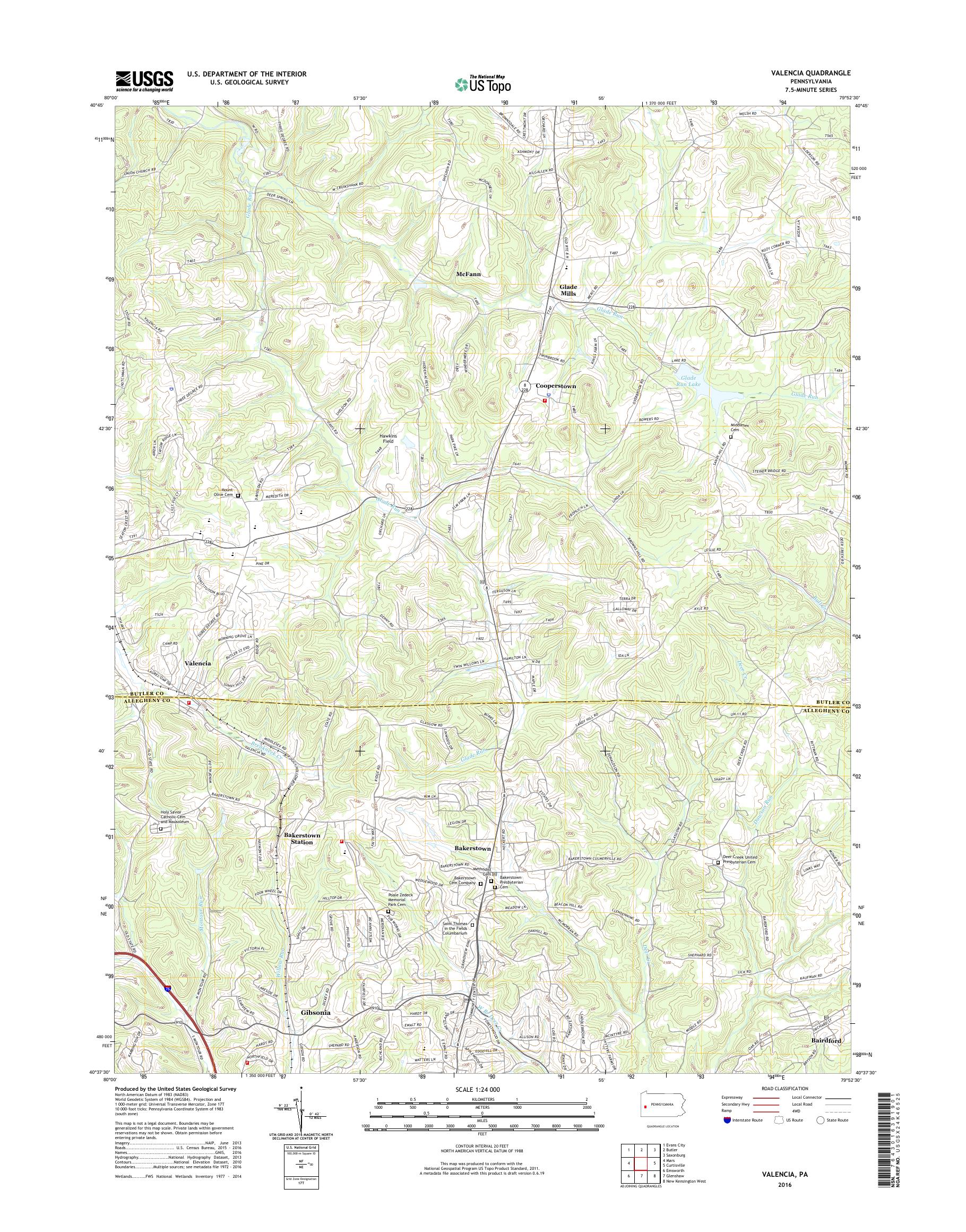 MyTopo Valencia, Pennsylvania USGS Quad Topo Map