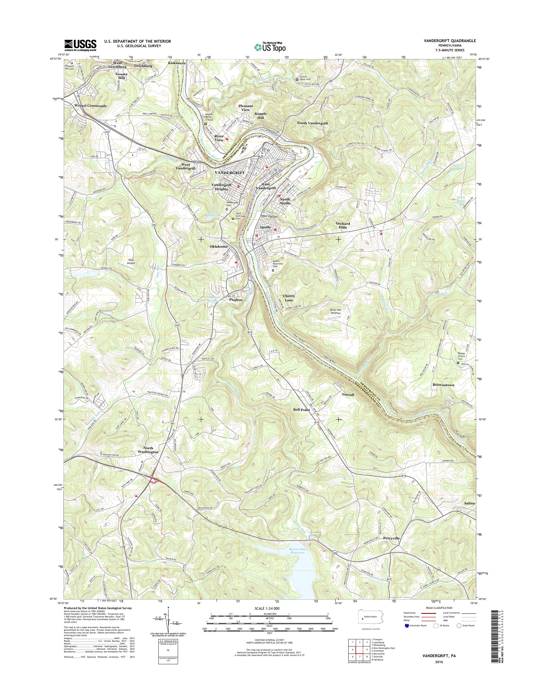 MyTopo Vandergrift, Pennsylvania USGS Quad Topo Map