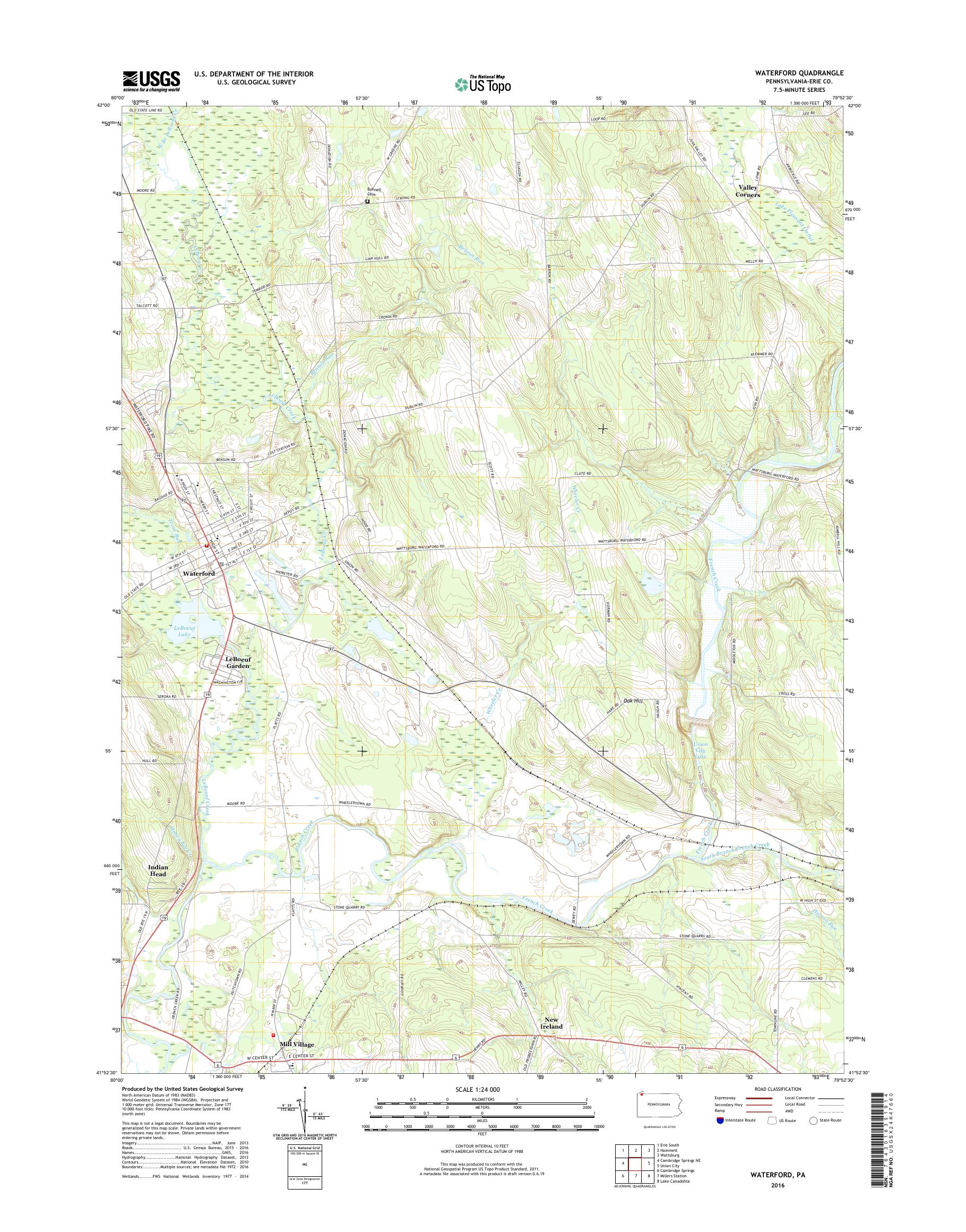 MyTopo Waterford, Pennsylvania USGS Quad Topo Map