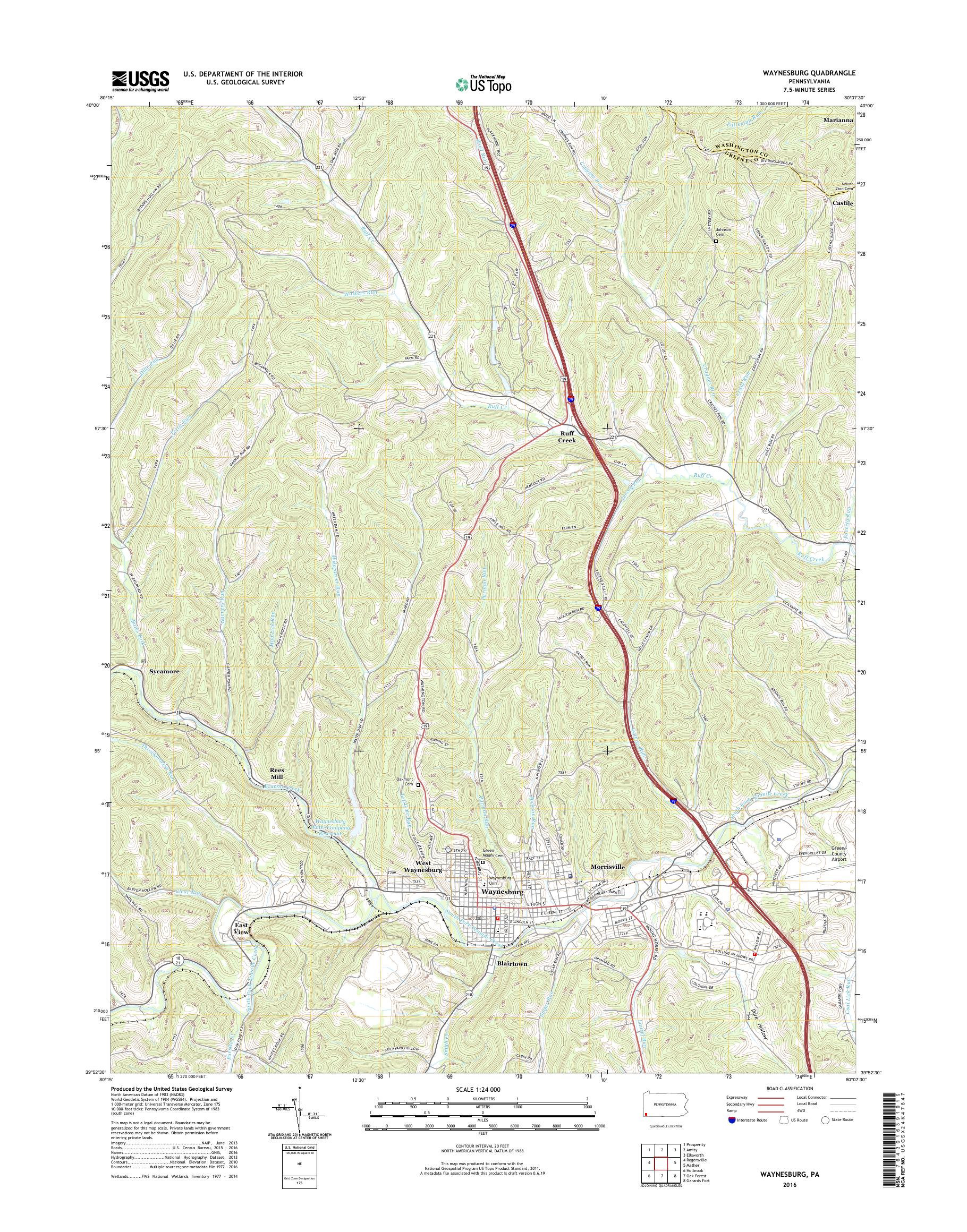 MyTopo Waynesburg, Pennsylvania USGS Quad Topo Map
