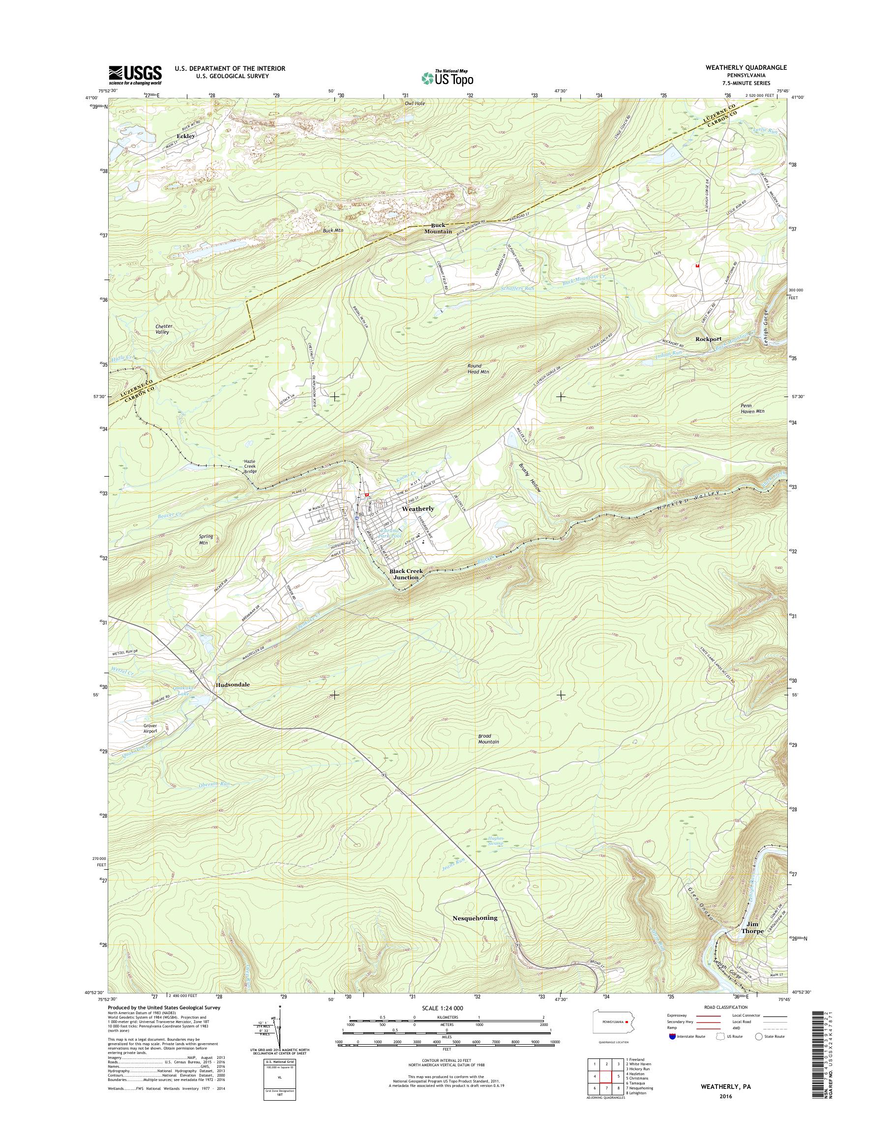 MyTopo Weatherly, Pennsylvania USGS Quad Topo Map