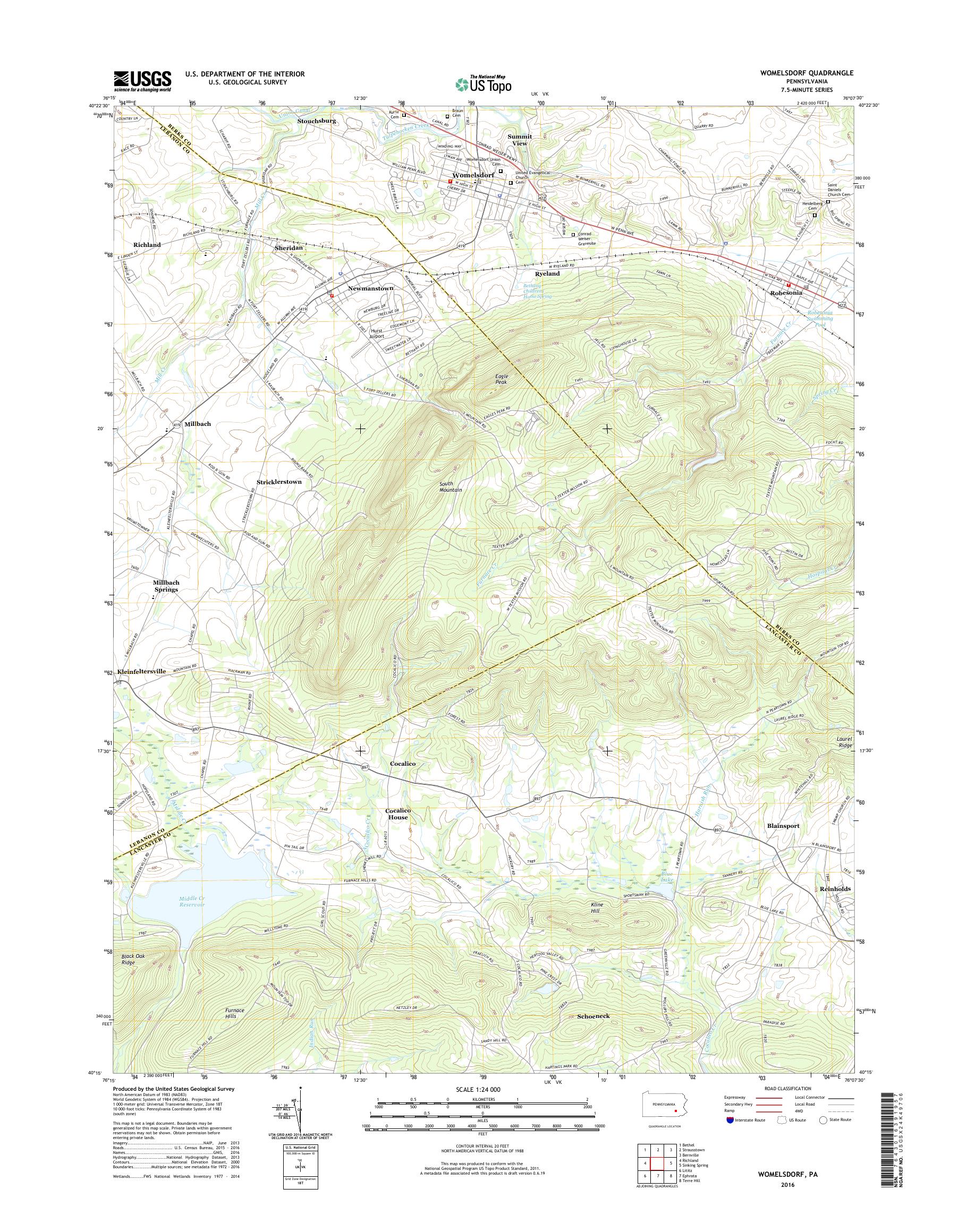 MyTopo Womelsdorf, Pennsylvania USGS Quad Topo Map