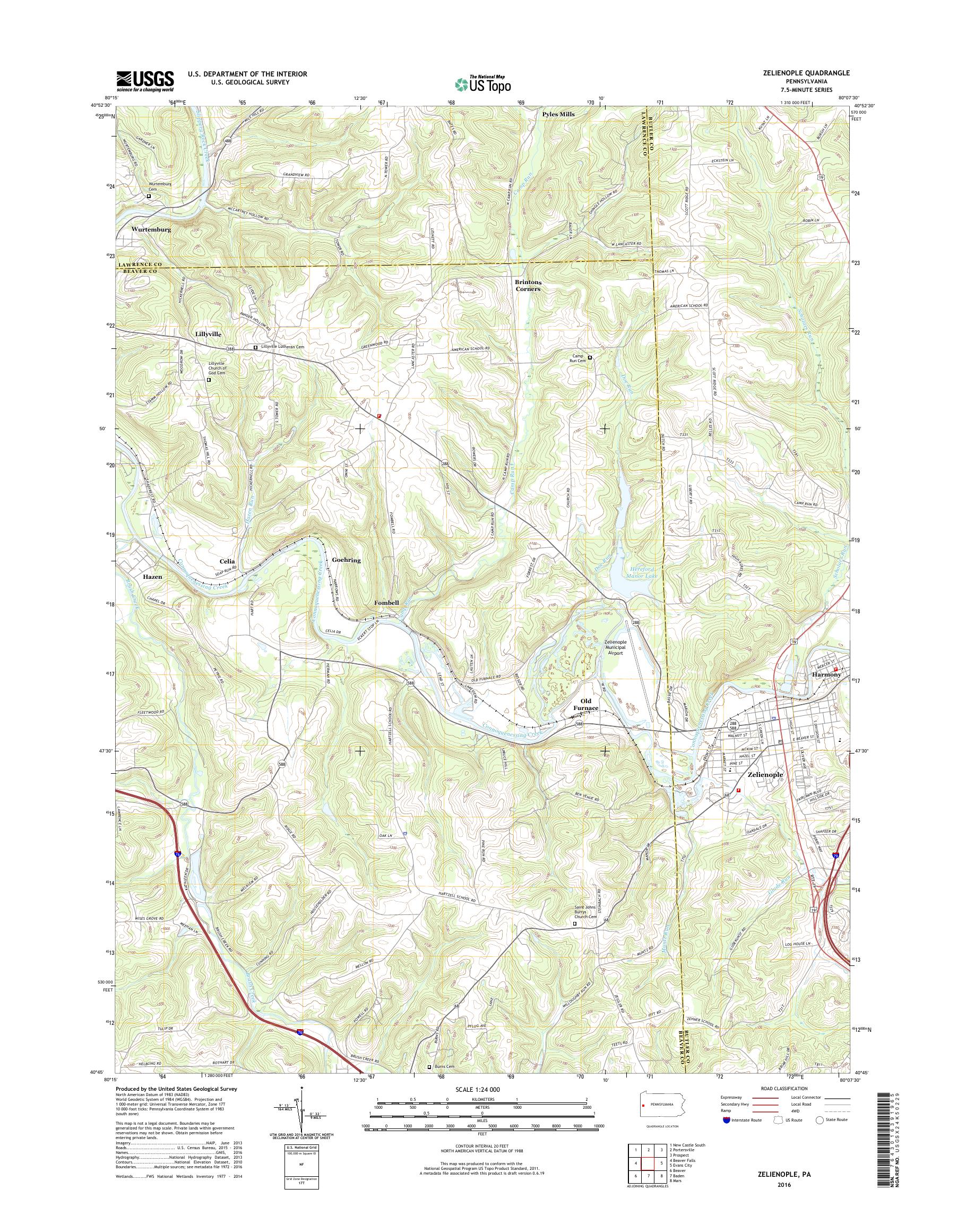 MyTopo Zelienople, Pennsylvania USGS Quad Topo Map