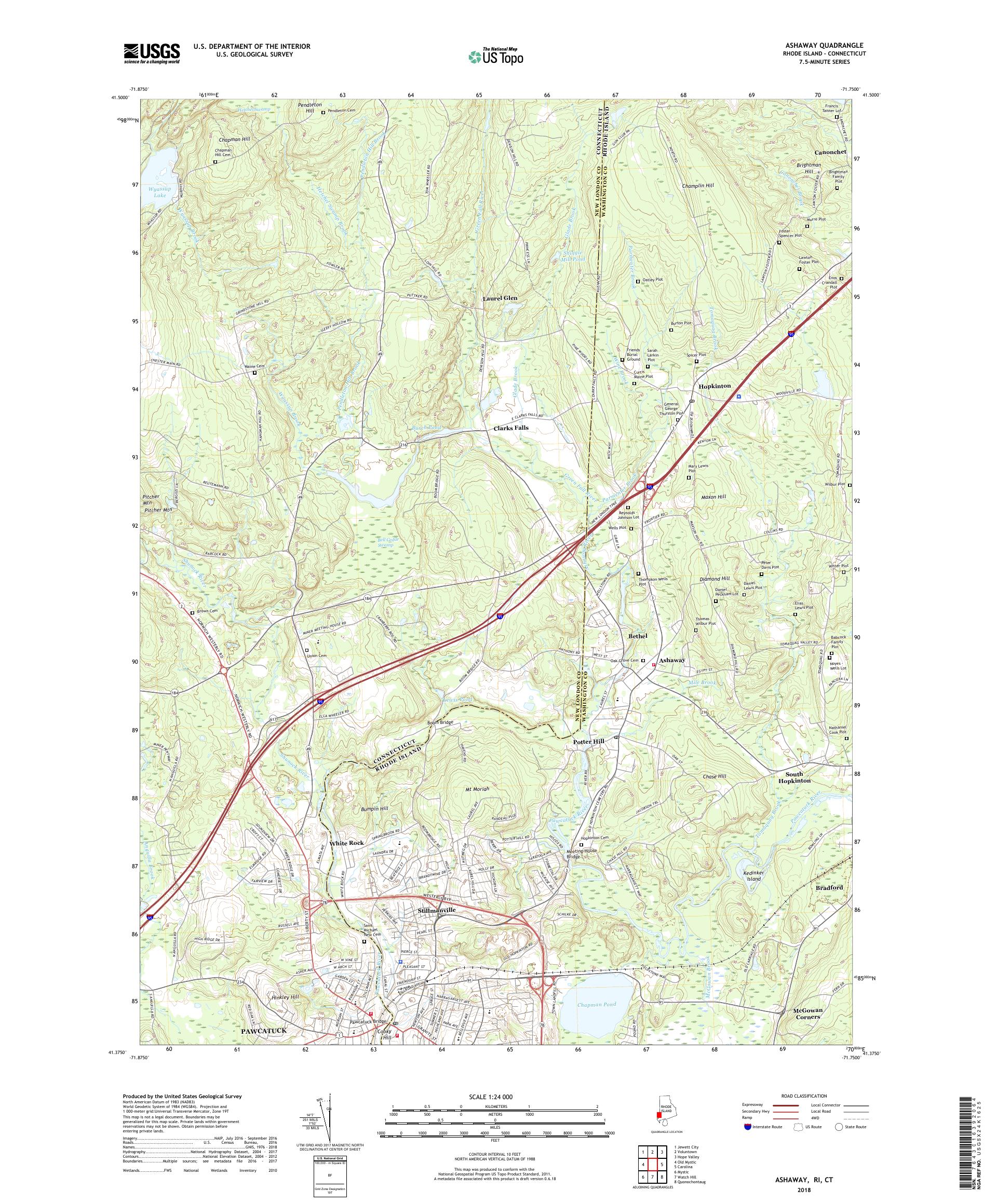MyTopo Ashaway, Rhode Island USGS Quad Topo Map