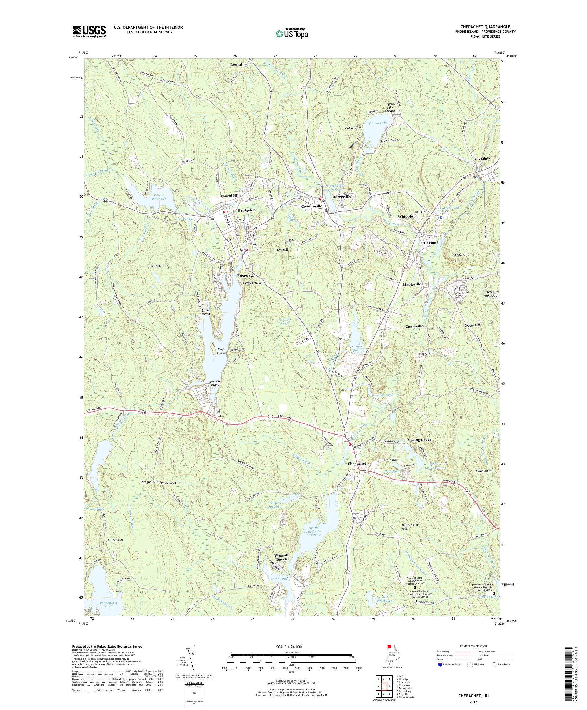 MyTopo Chepachet, Rhode Island USGS Quad Topo Map