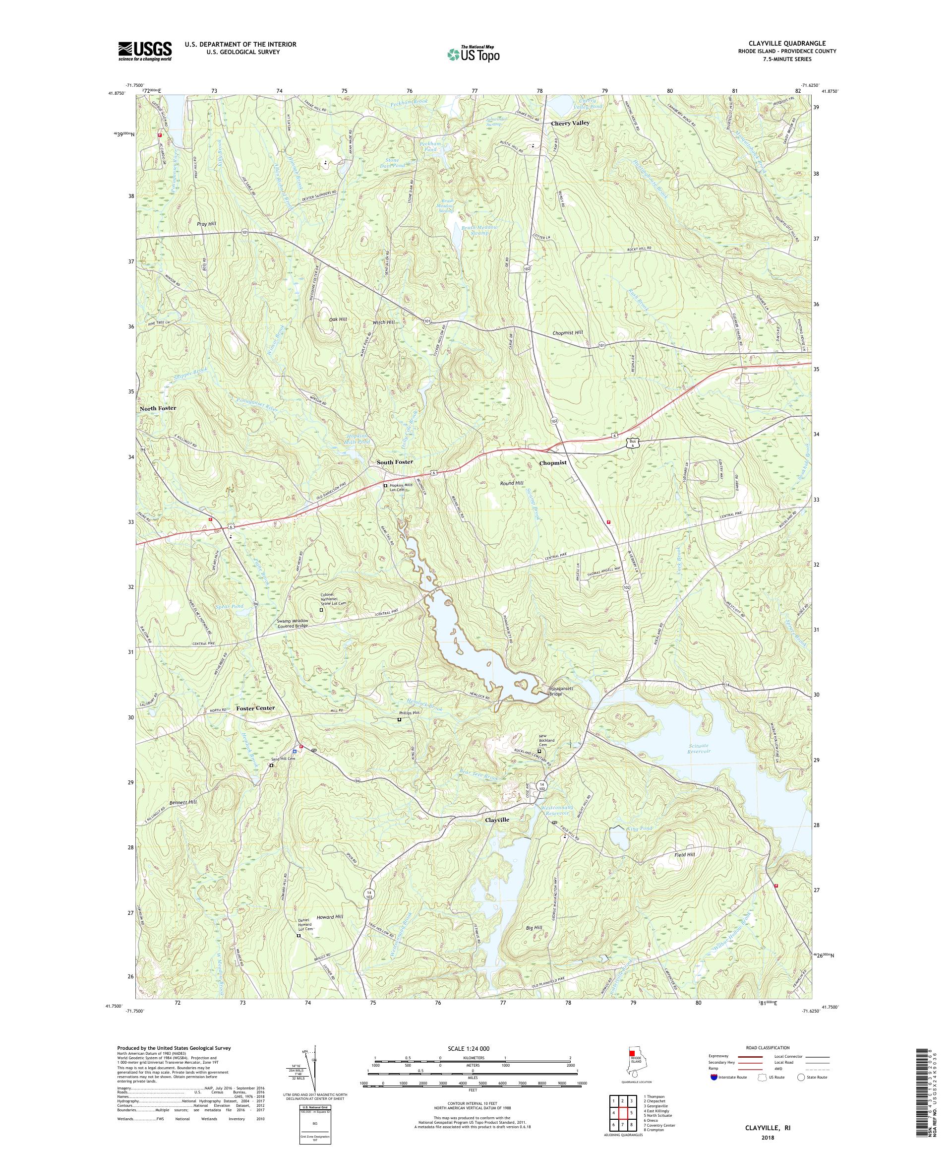 MyTopo Clayville, Rhode Island USGS Quad Topo Map