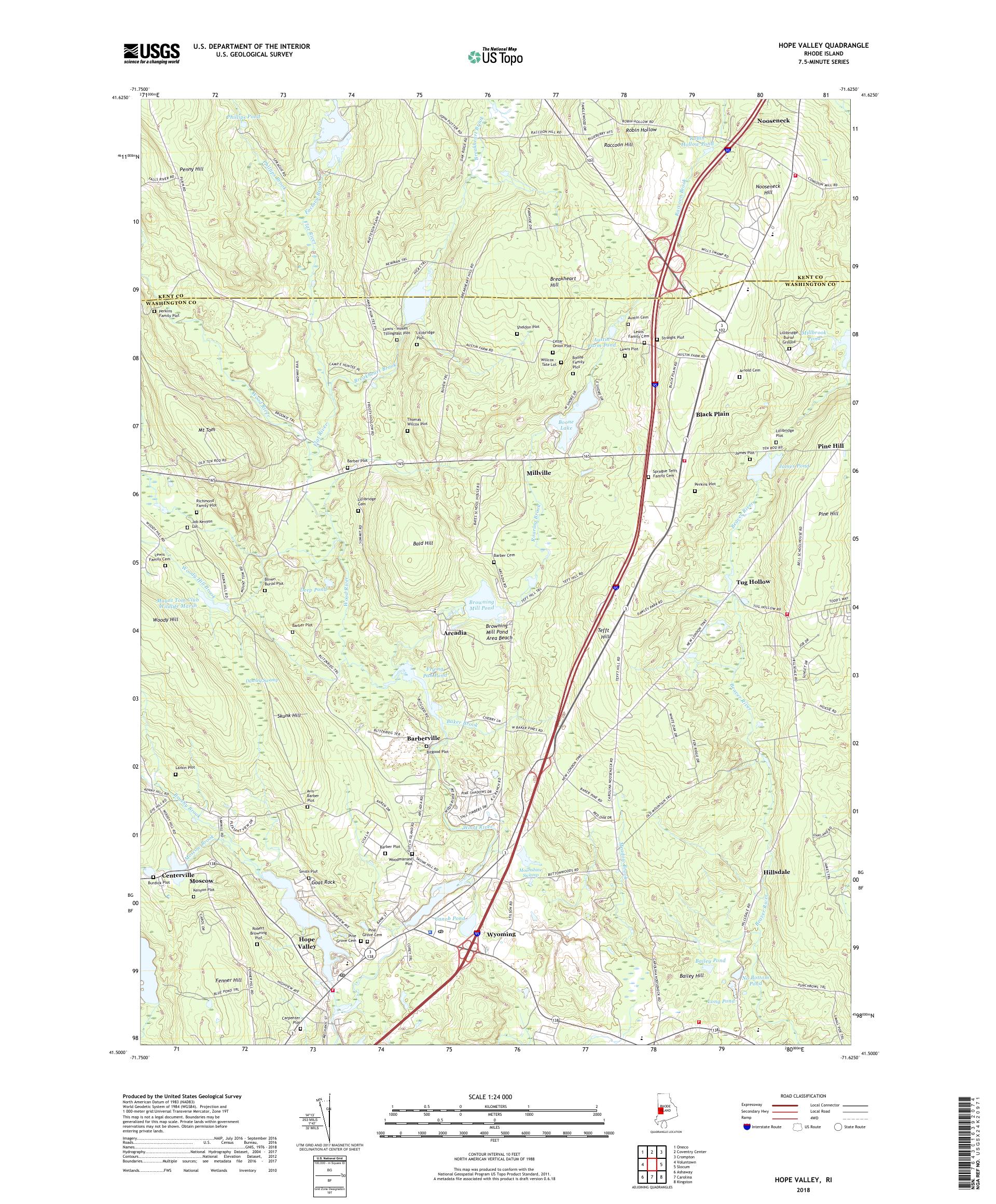 MyTopo Hope Valley, Rhode Island USGS Quad Topo Map