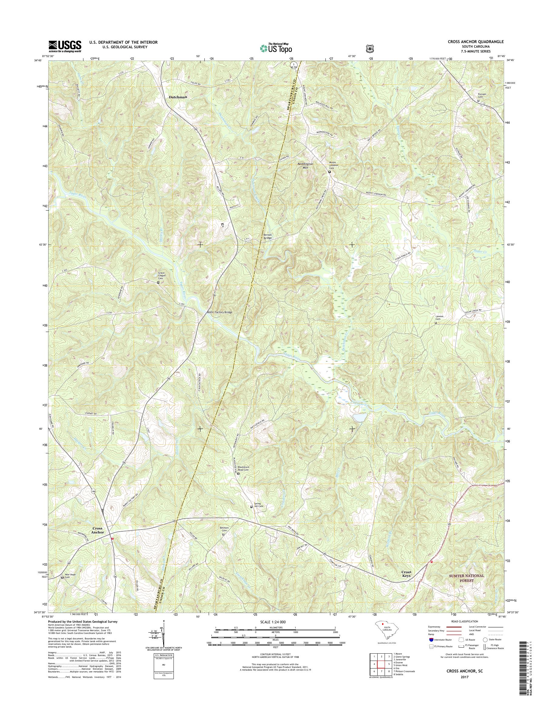MyTopo Cross Anchor, South Carolina USGS Quad Topo Map