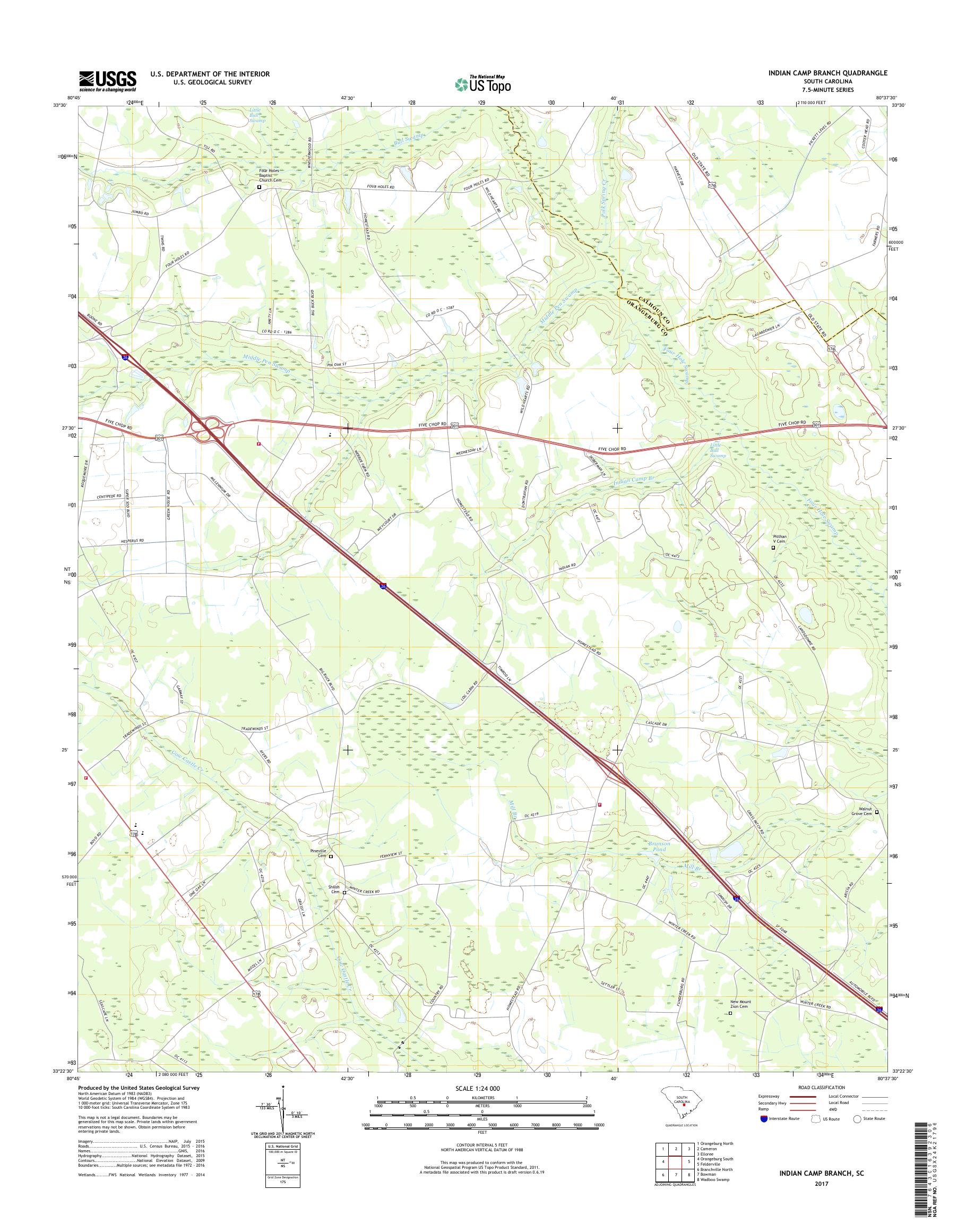 MyTopo Indian Camp Branch, South Carolina USGS Quad Topo Map