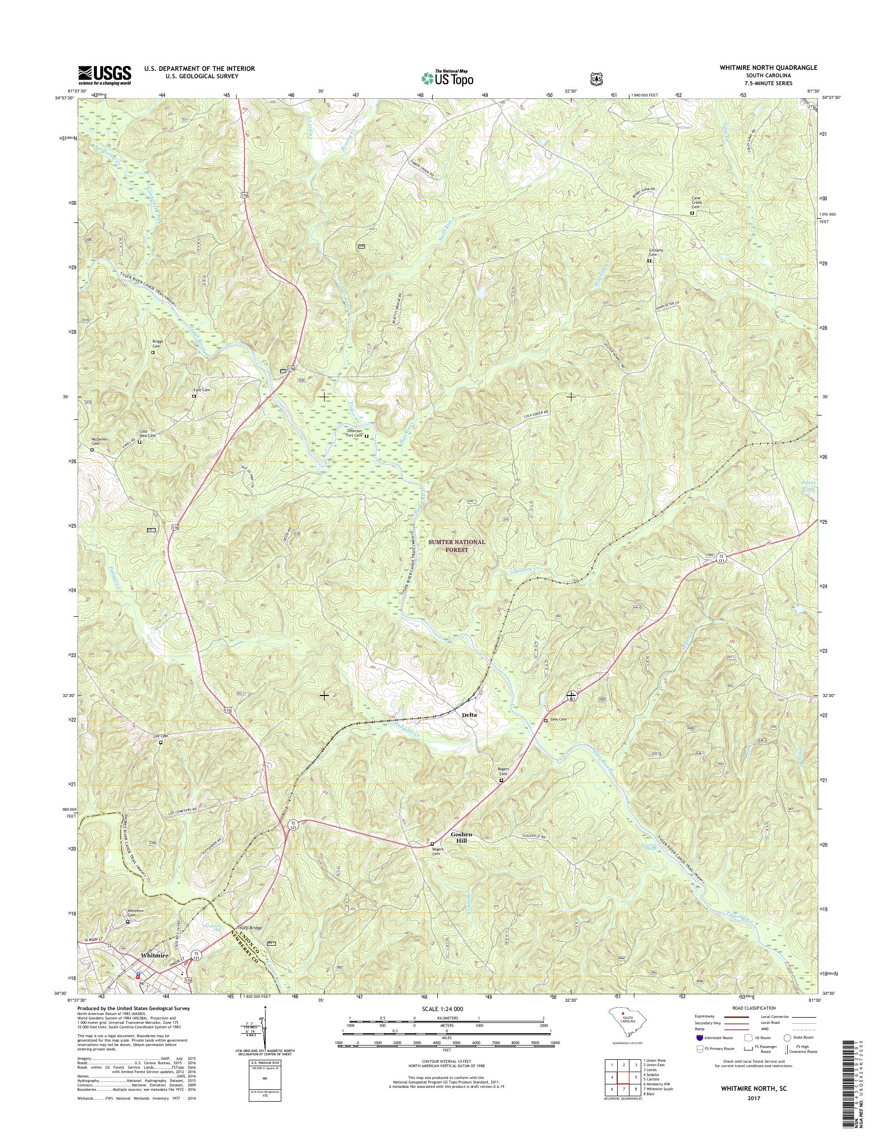 MyTopo Whitmire North, South Carolina USGS Quad Topo Map