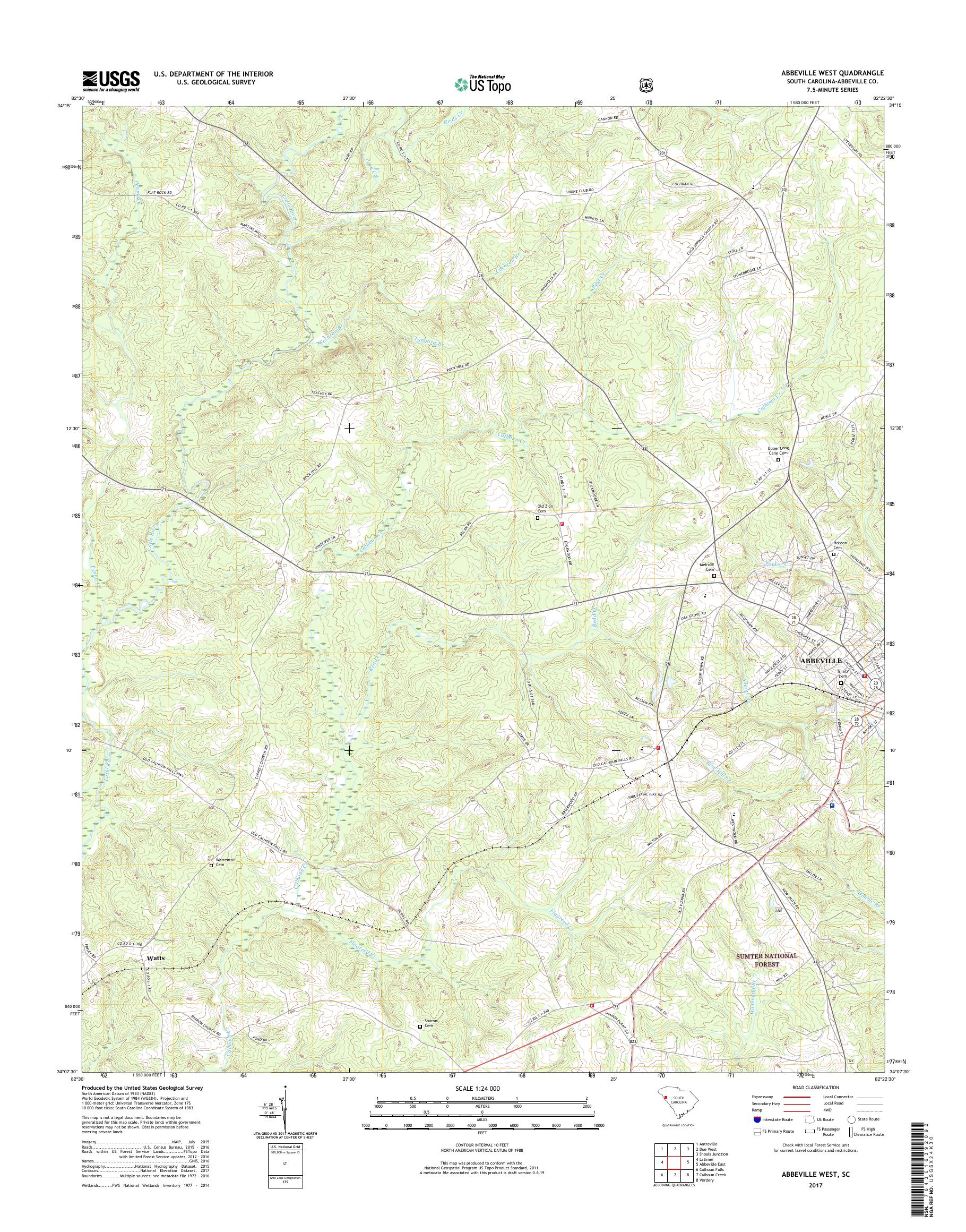 MyTopo Abbeville West, South Carolina USGS Quad Topo Map