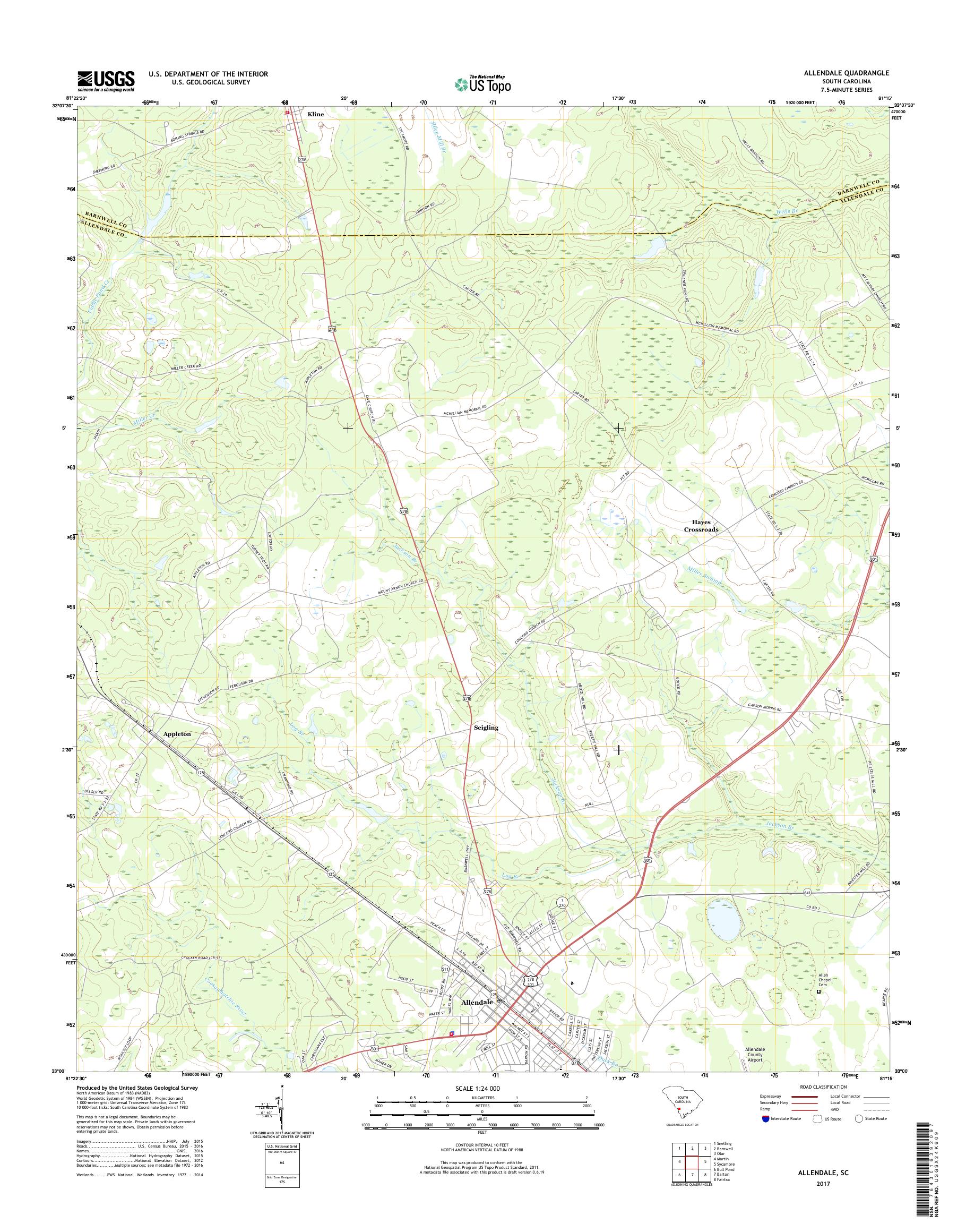 MyTopo Allendale, South Carolina USGS Quad Topo Map