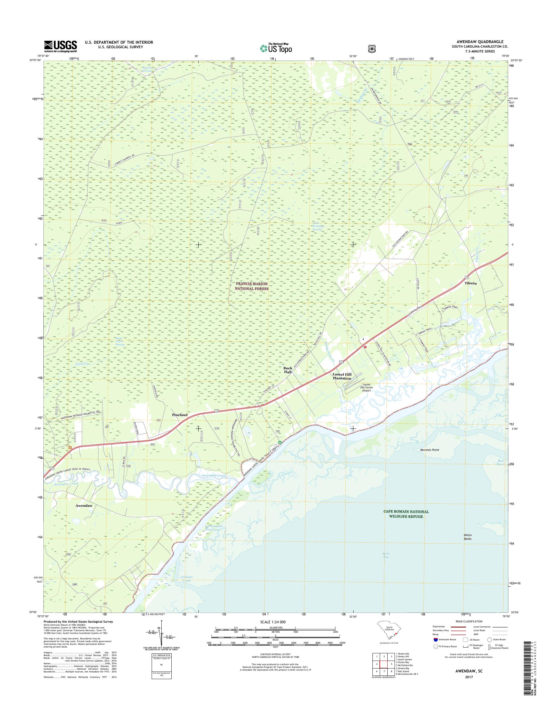 MyTopo Awendaw, South Carolina USGS Quad Topo Map