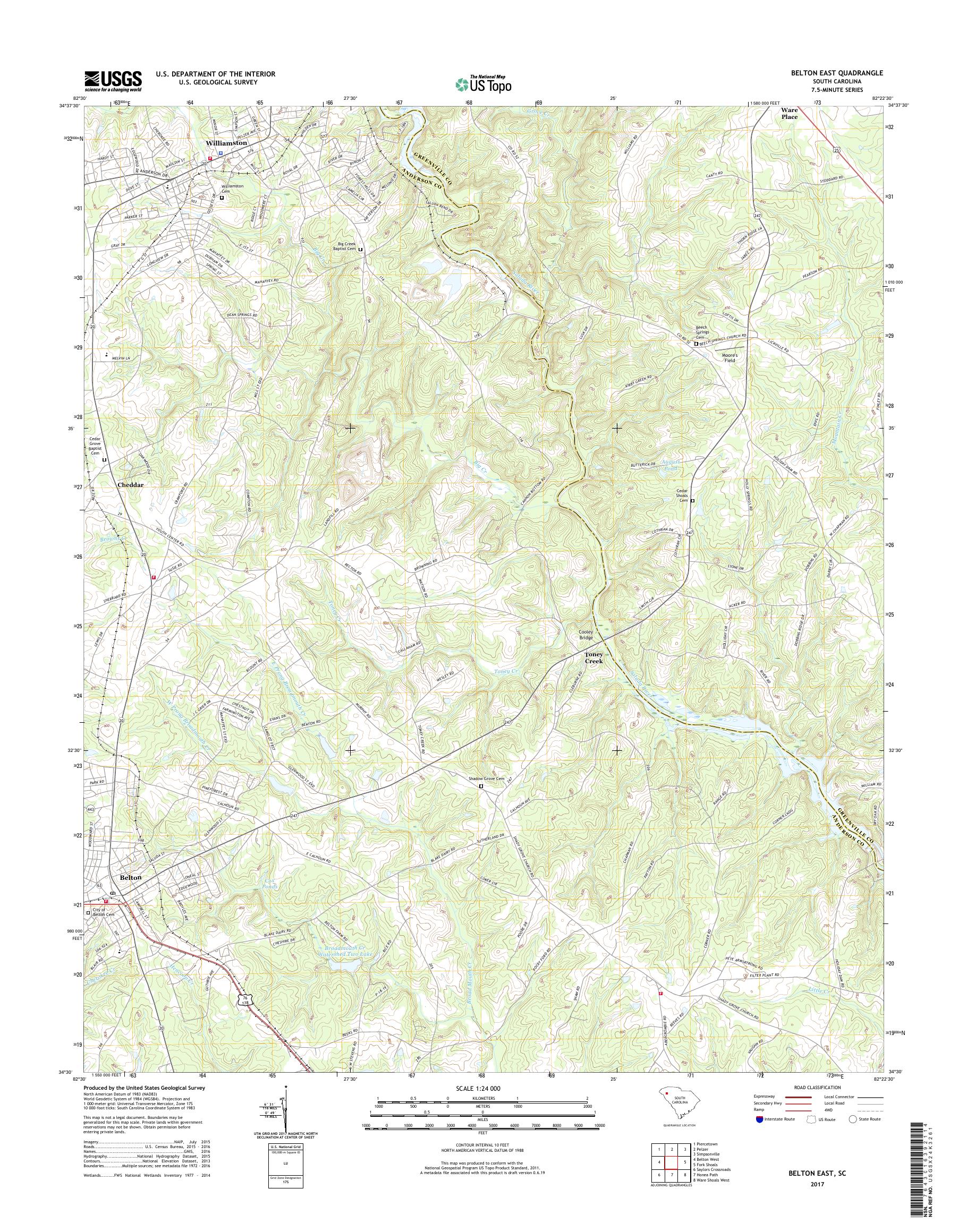 MyTopo Belton East, South Carolina USGS Quad Topo Map
