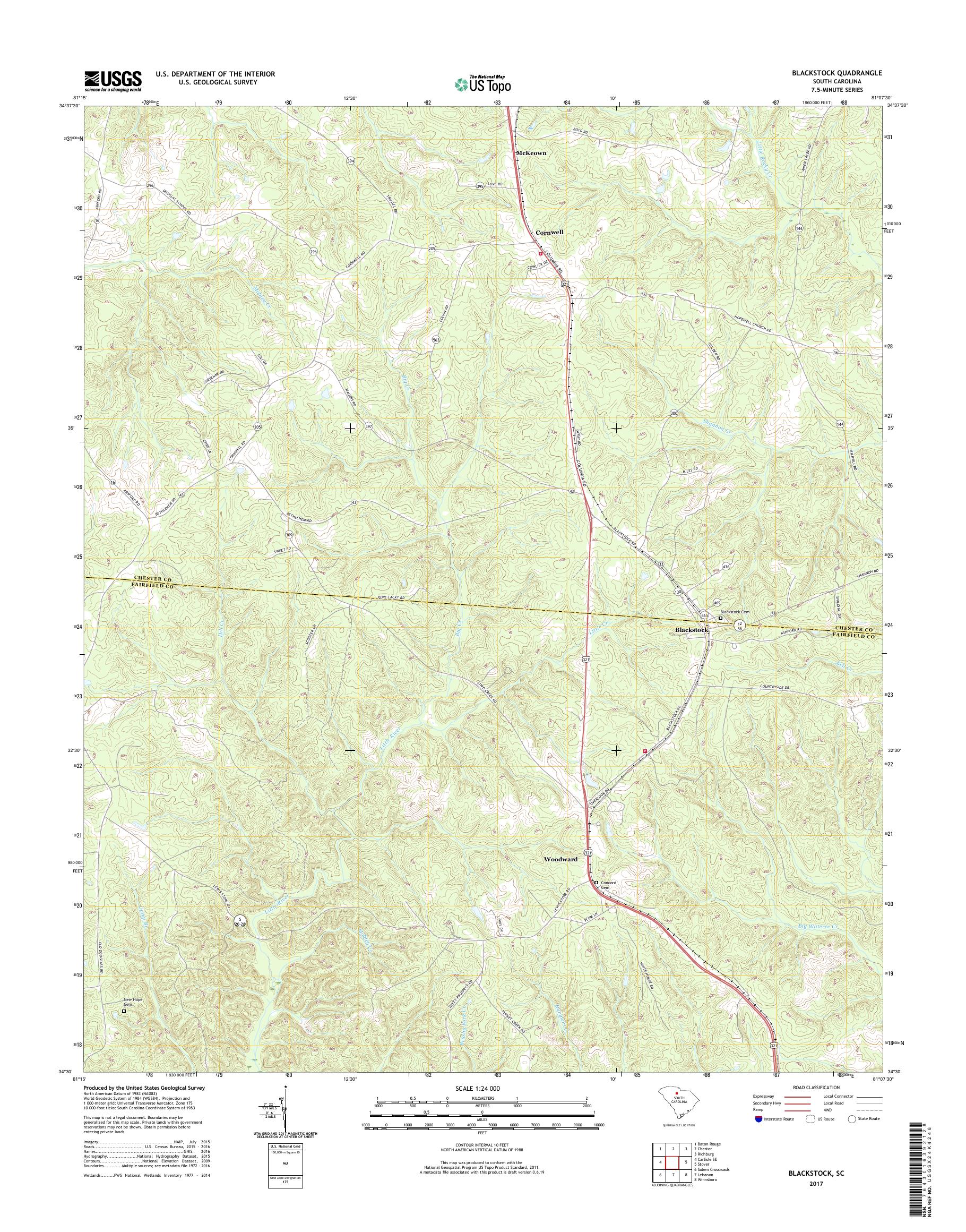 MyTopo Blackstock, South Carolina USGS Quad Topo Map