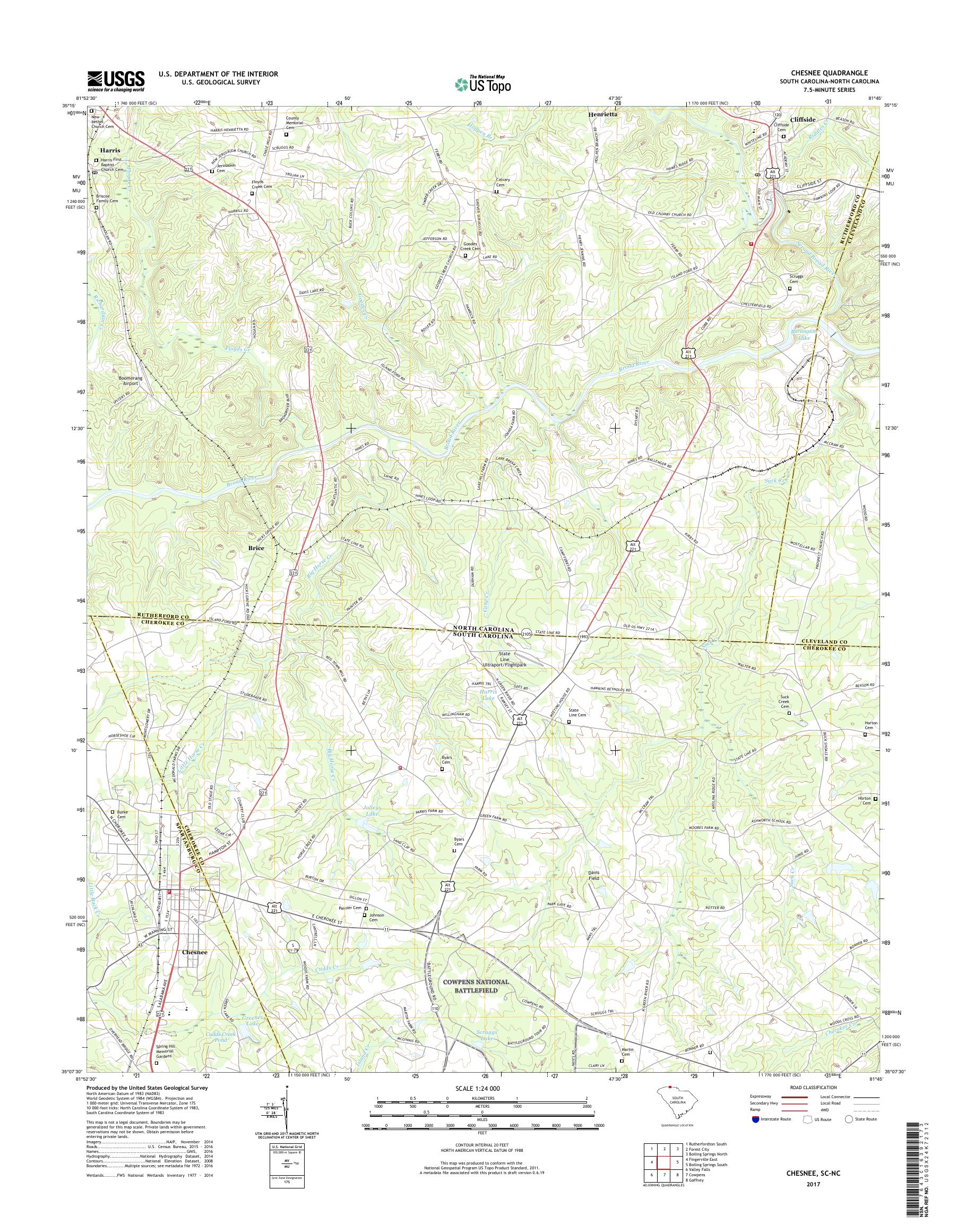 MyTopo Chesnee, South Carolina USGS Quad Topo Map