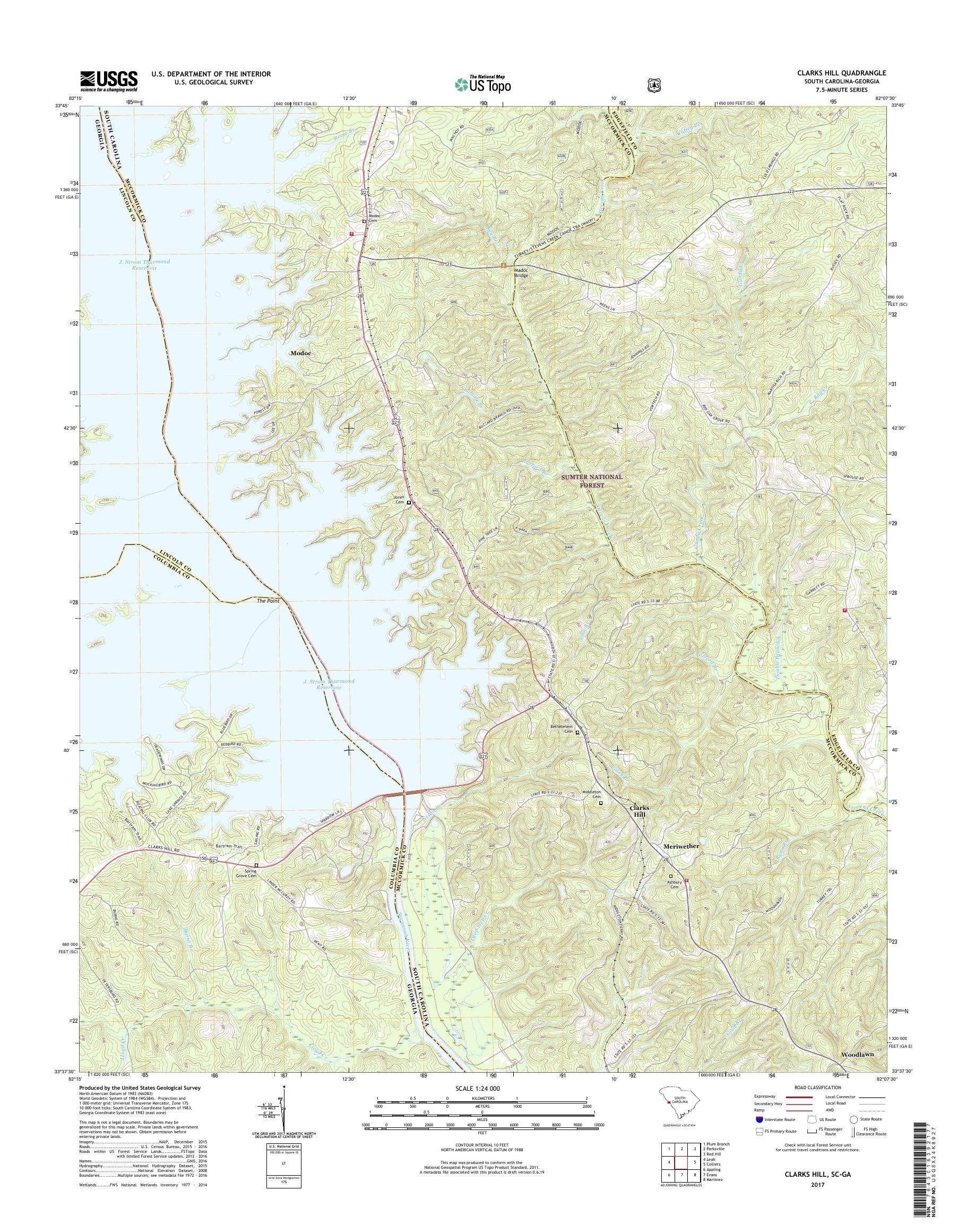 MyTopo Clarks Hill, South Carolina USGS Quad Topo Map