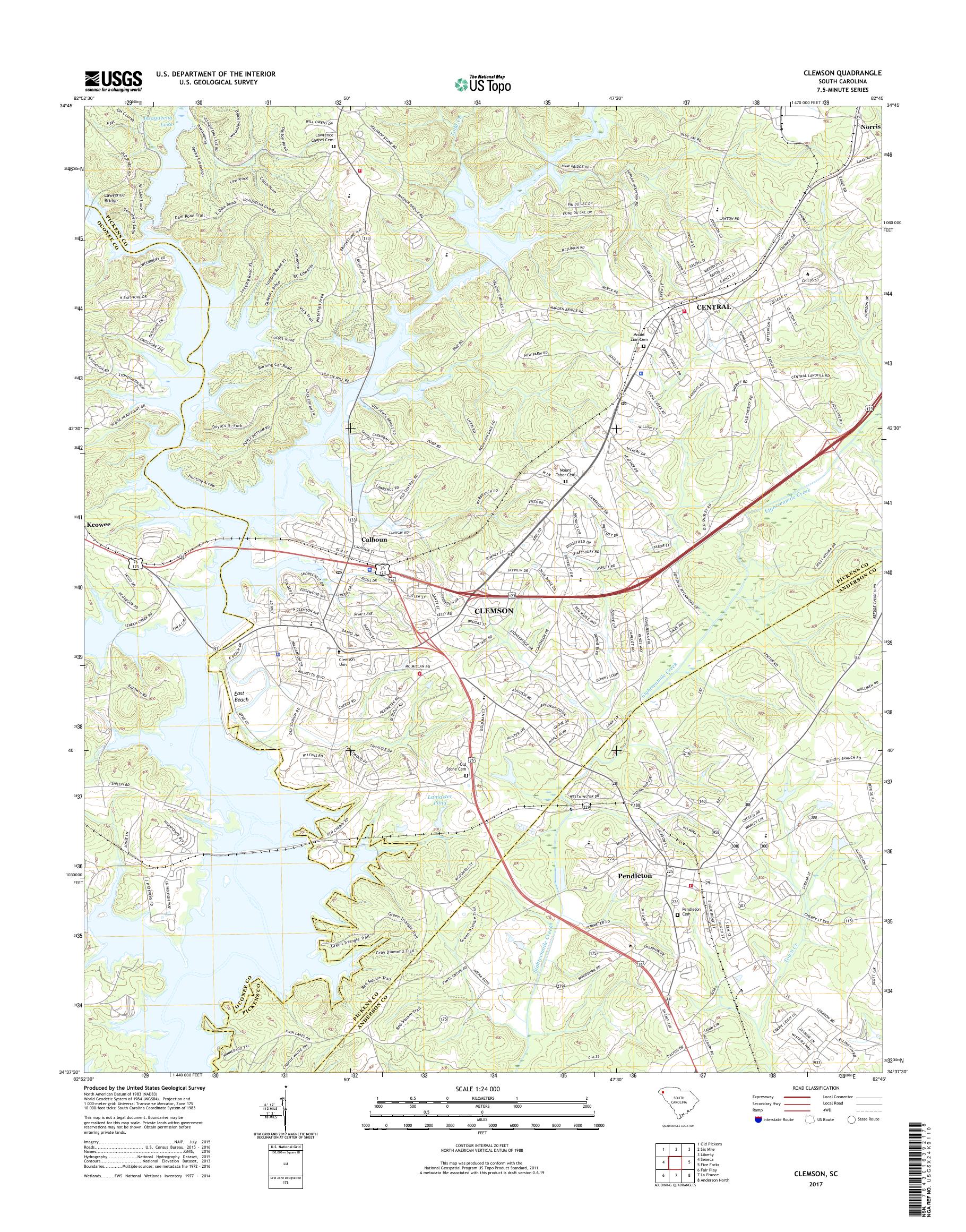 MyTopo Clemson, South Carolina USGS Quad Topo Map