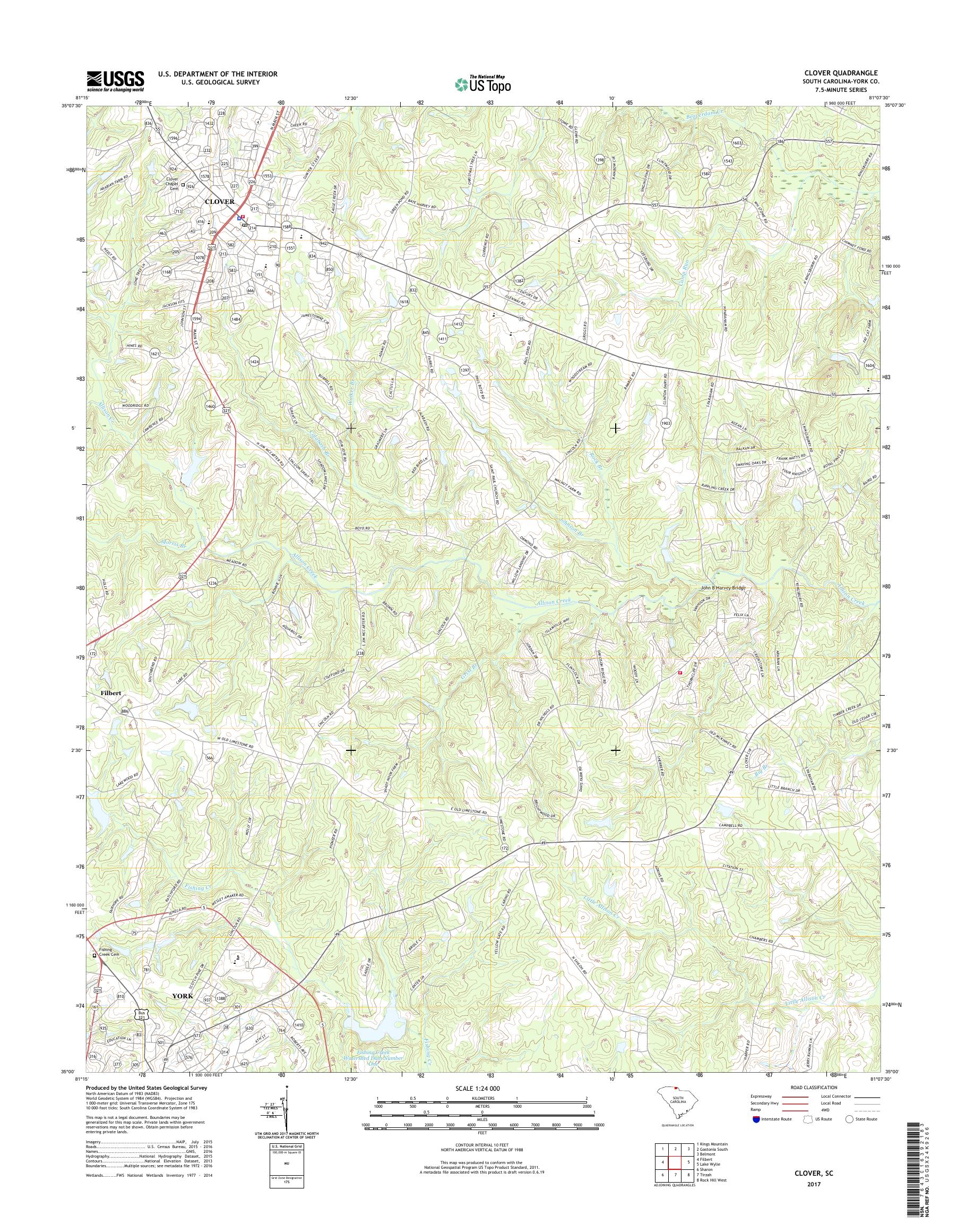 MyTopo Clover, South Carolina USGS Quad Topo Map