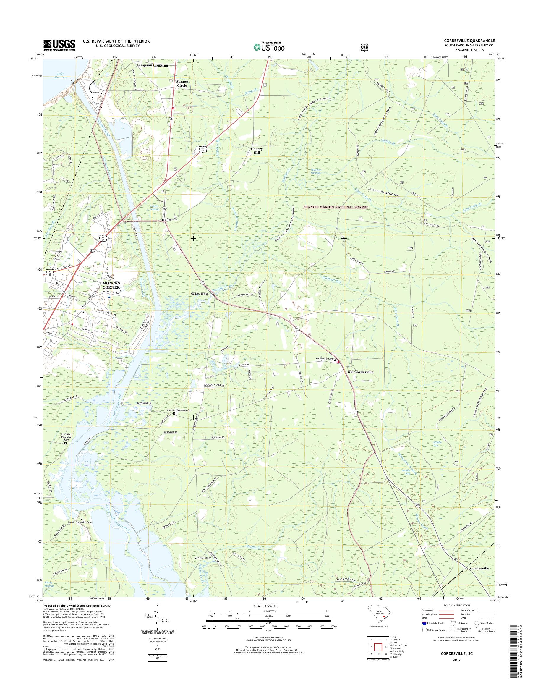 MyTopo Cordesville, South Carolina USGS Quad Topo Map