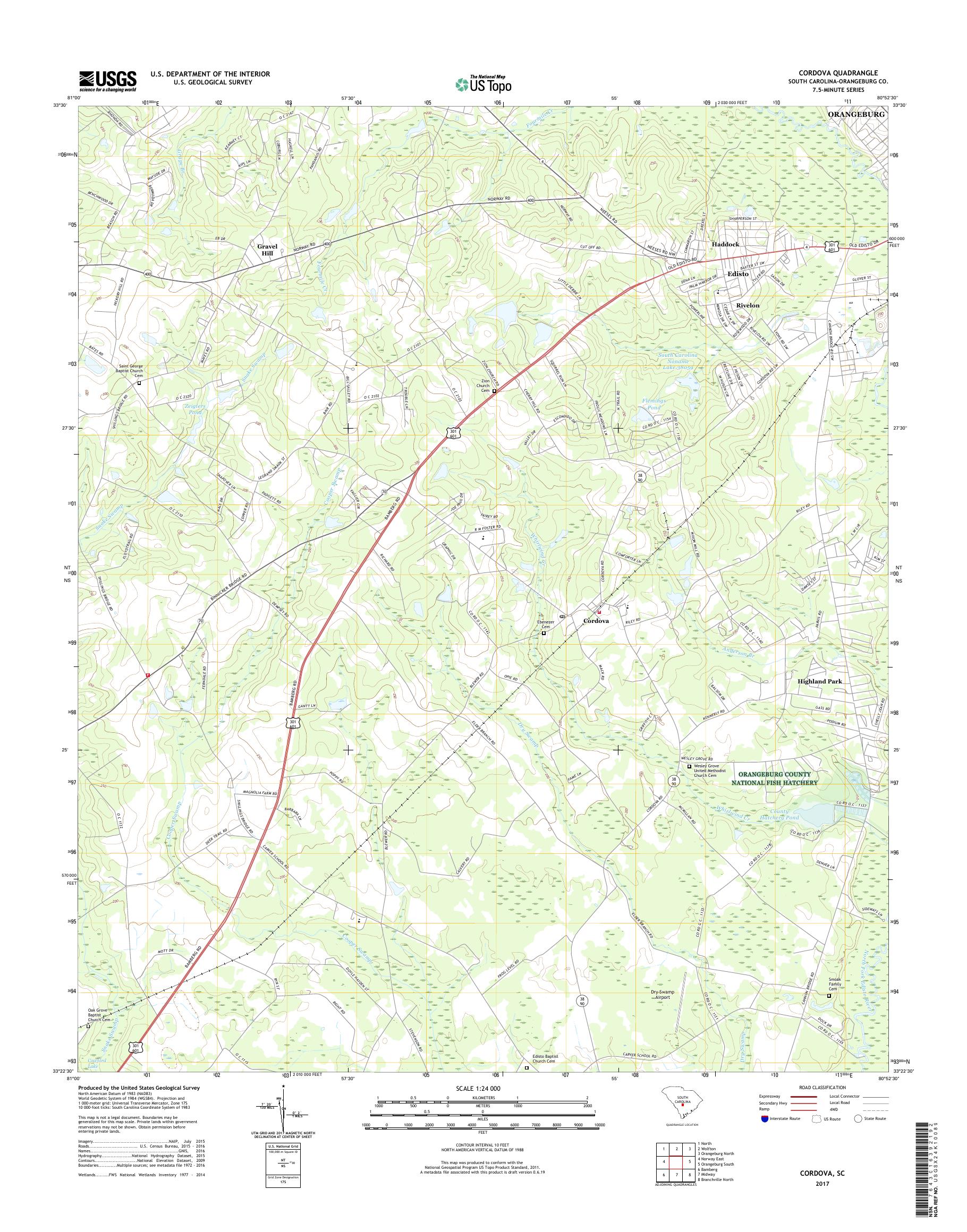 MyTopo Cordova, South Carolina USGS Quad Topo Map