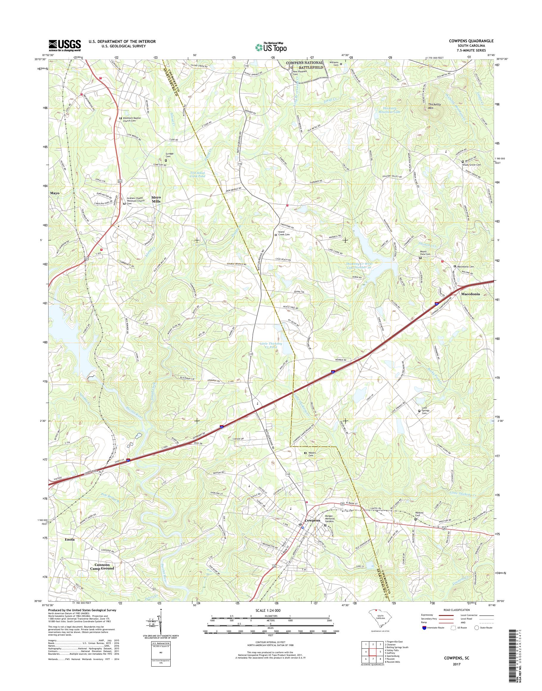 MyTopo Cowpens, South Carolina USGS Quad Topo Map