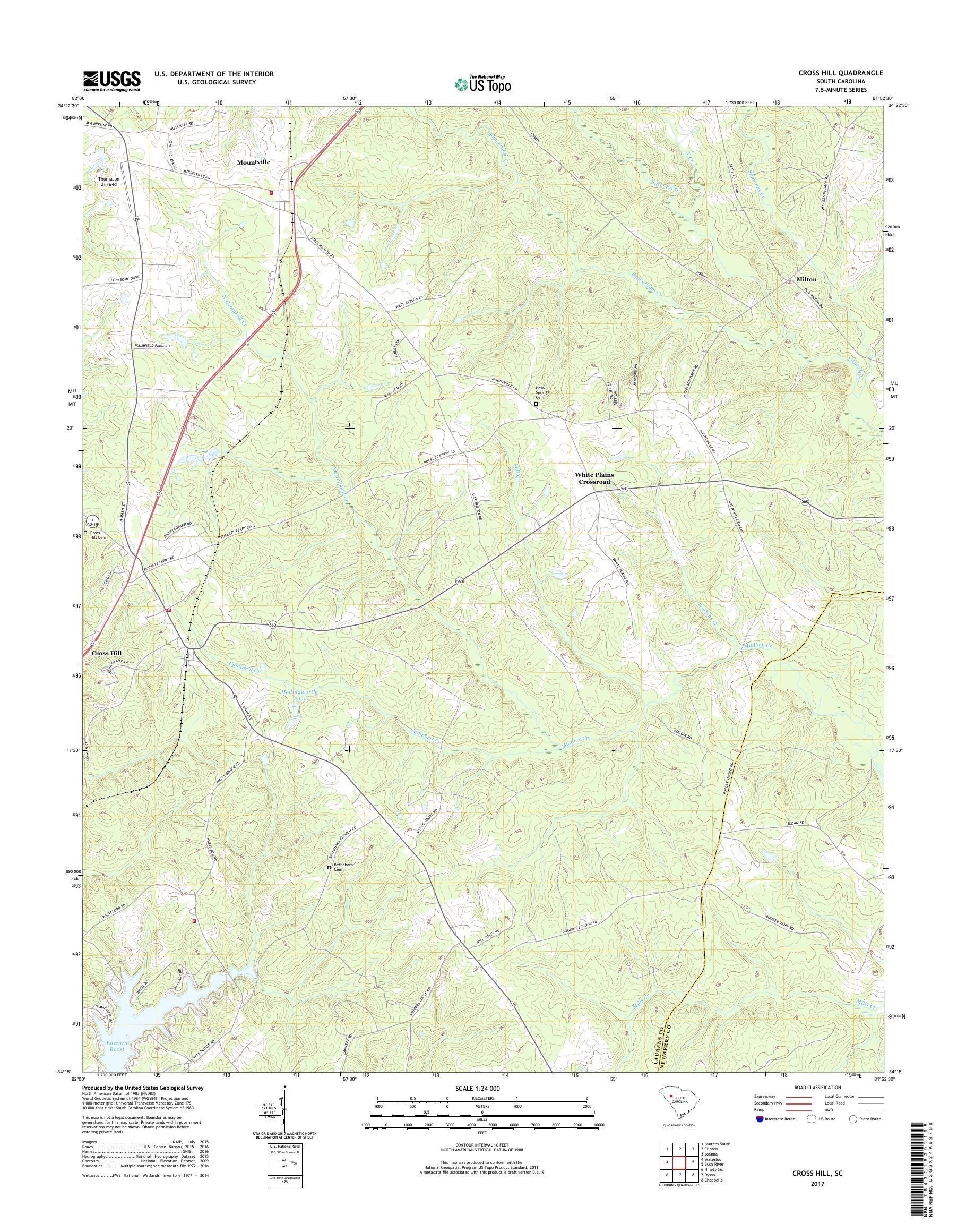 MyTopo Cross Hill, South Carolina USGS Quad Topo Map