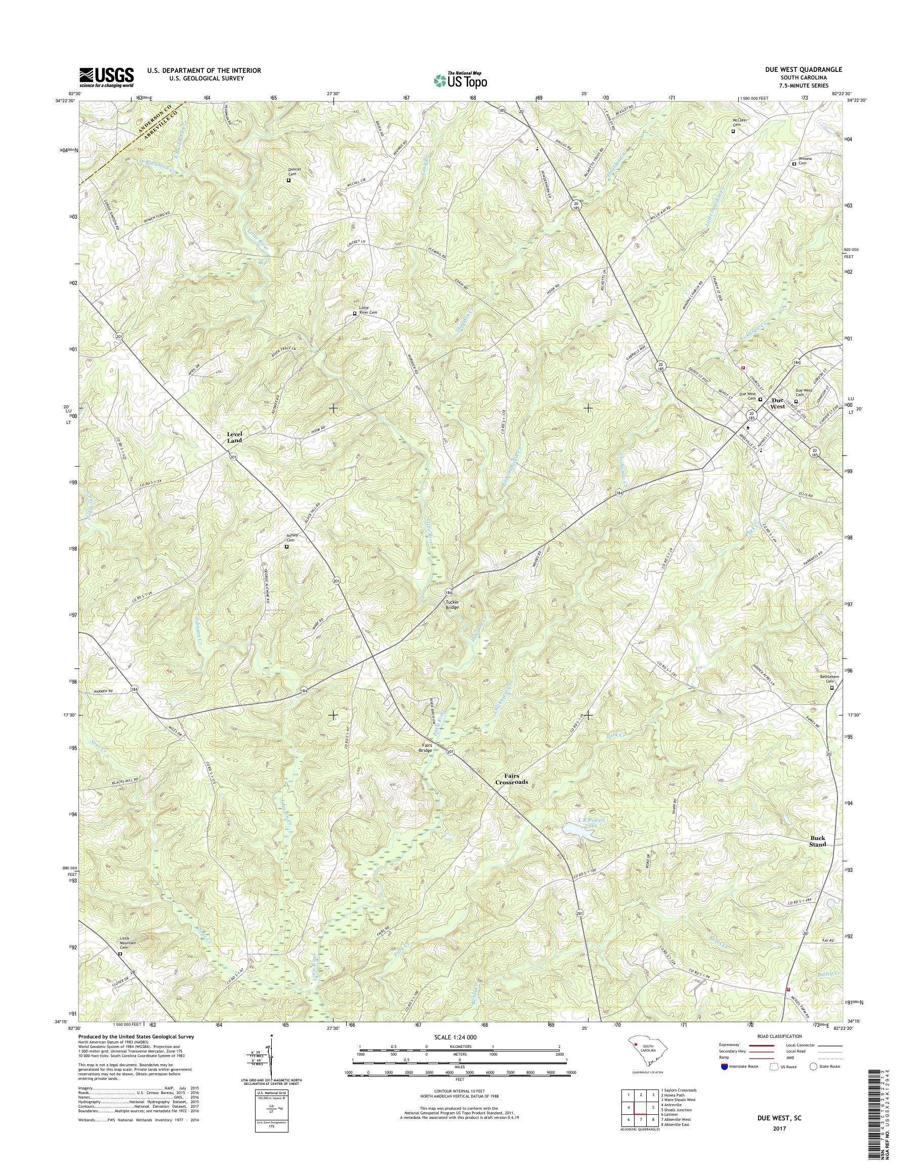 MyTopo Due West, South Carolina USGS Quad Topo Map