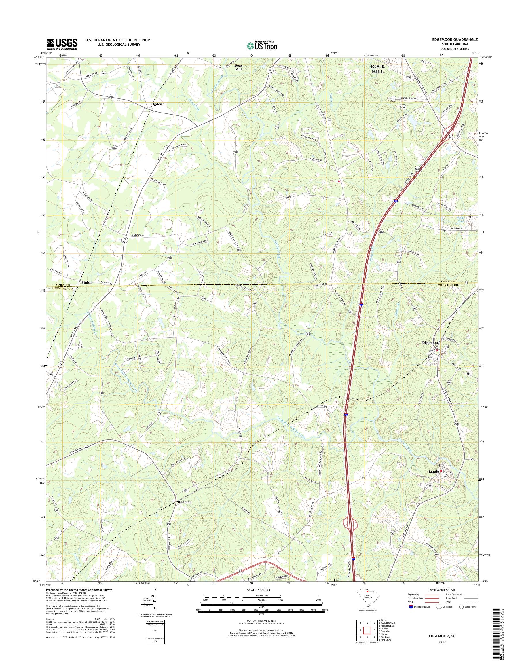 MyTopo Edgemoor, South Carolina USGS Quad Topo Map