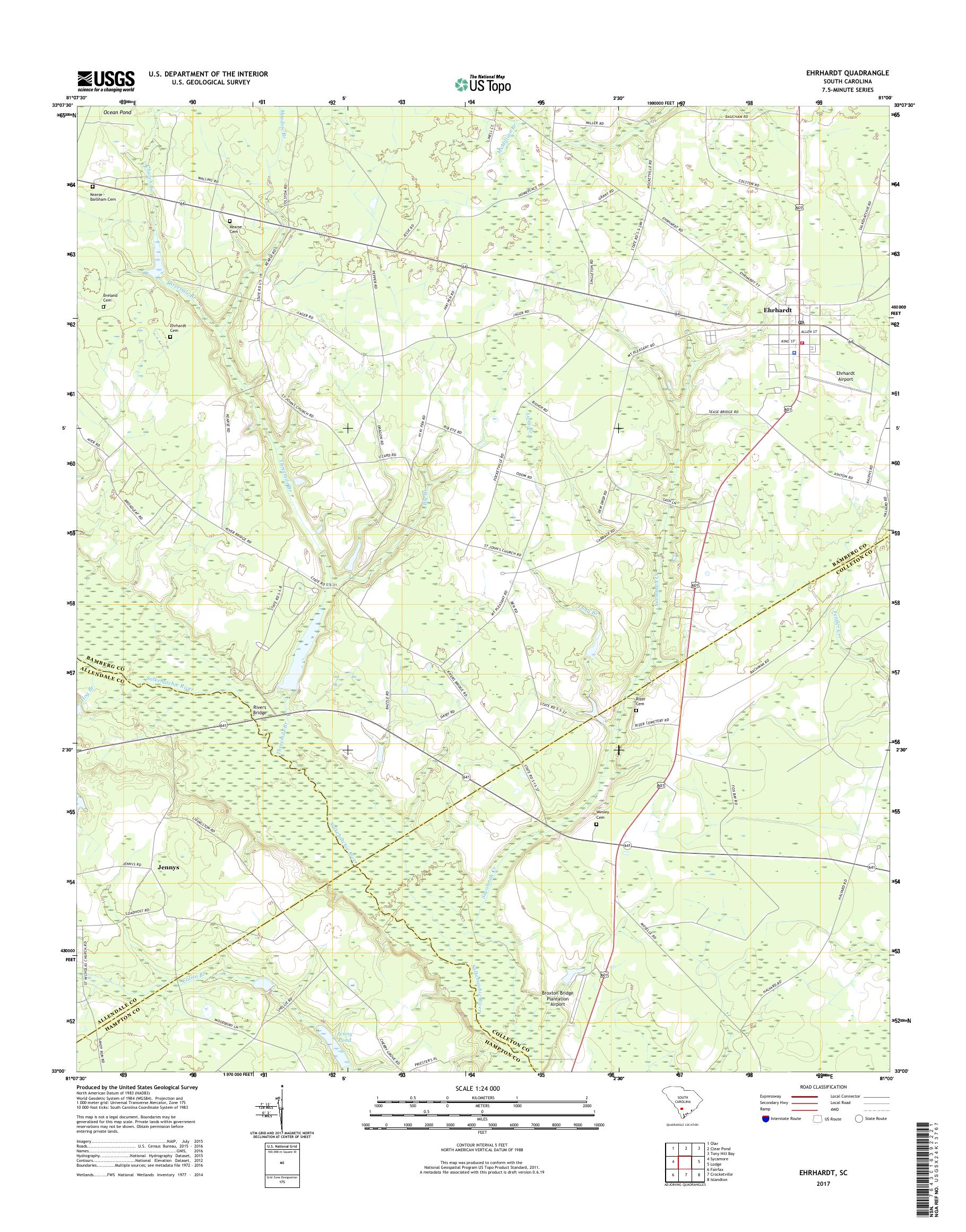 MyTopo Ehrhardt, South Carolina USGS Quad Topo Map