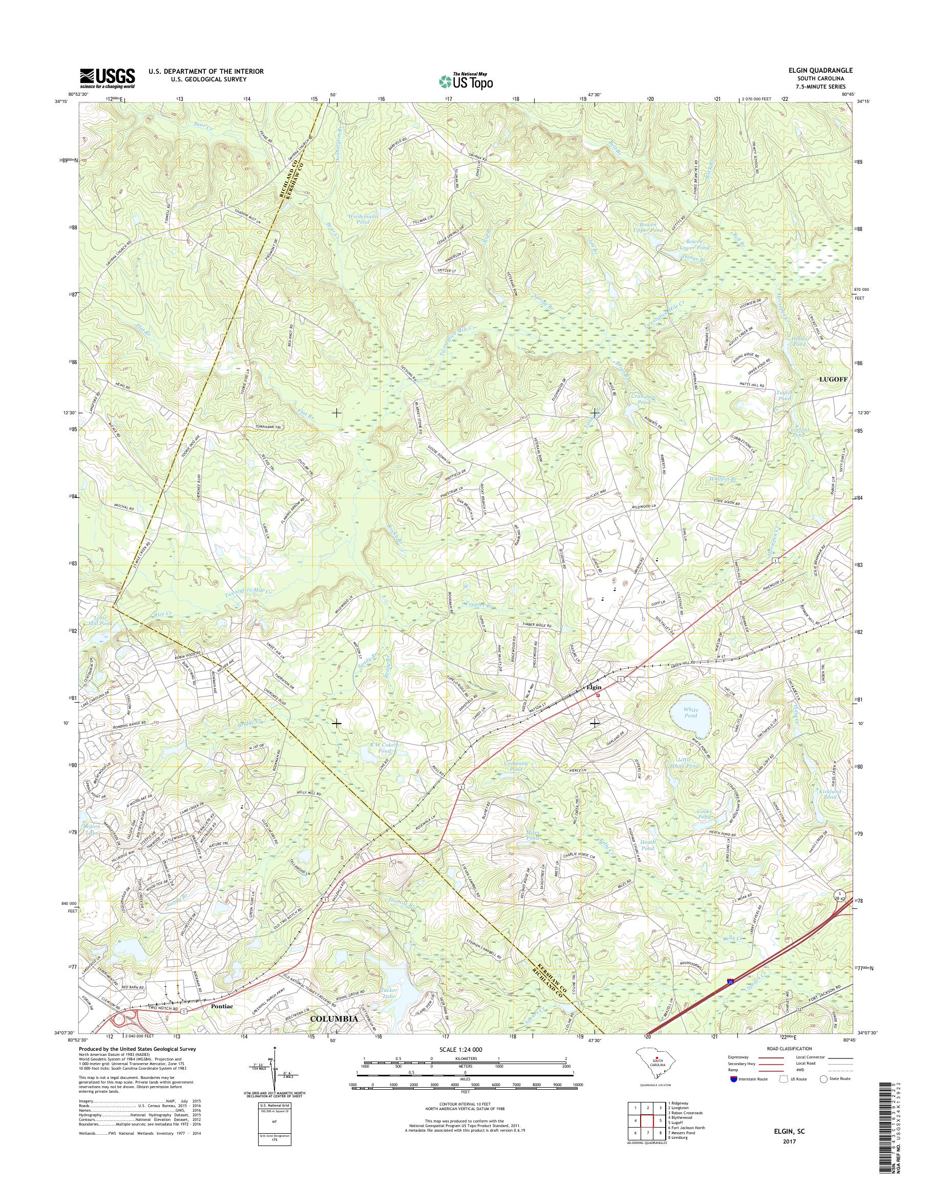 MyTopo Elgin, South Carolina USGS Quad Topo Map
