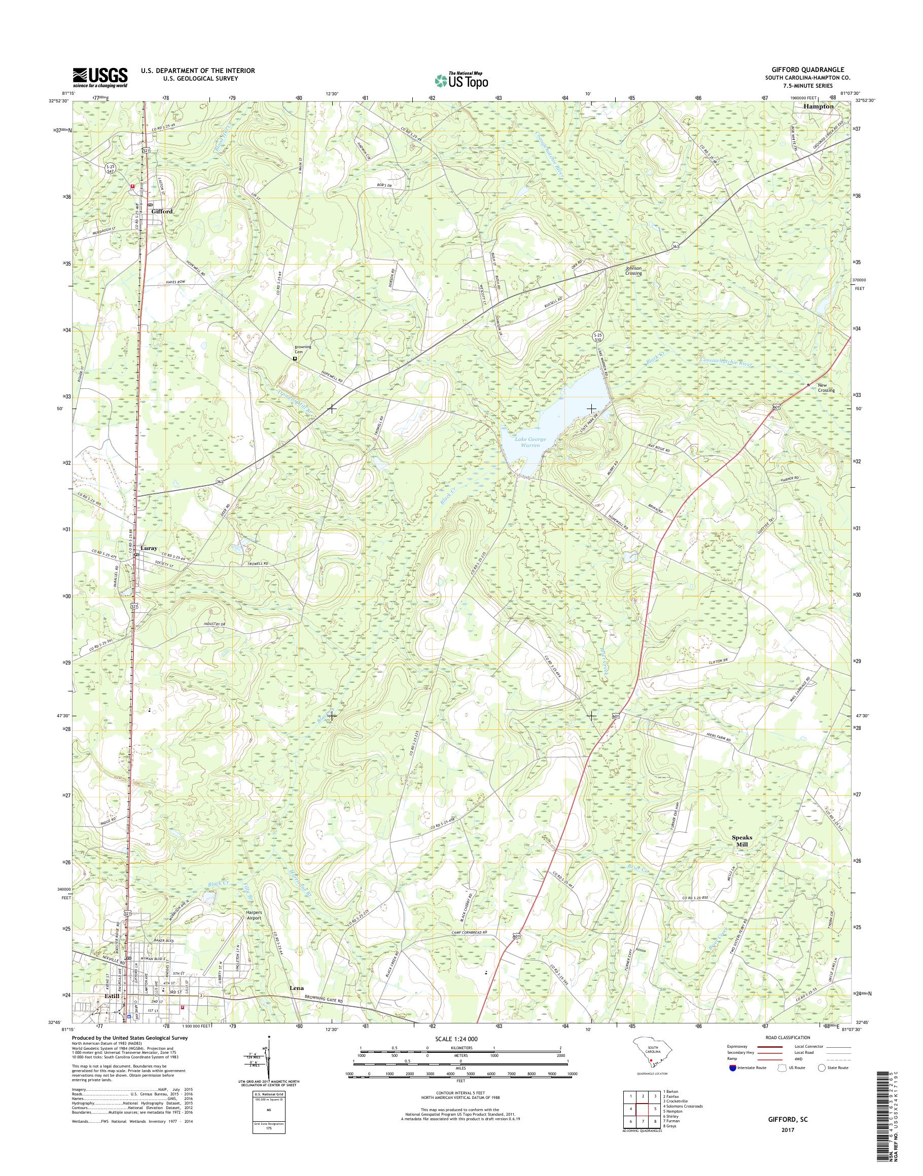 MyTopo Gifford, South Carolina USGS Quad Topo Map