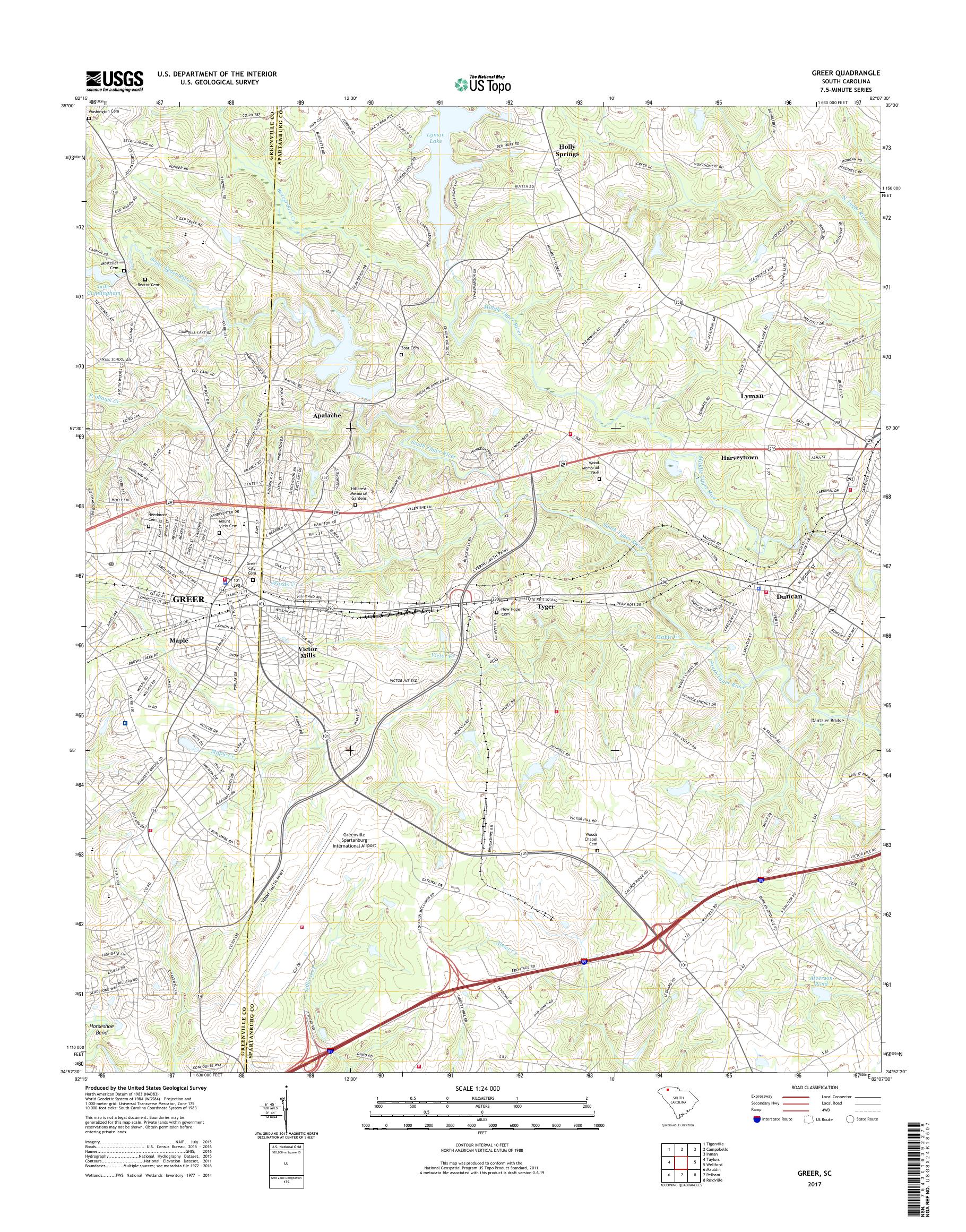 MyTopo Greer, South Carolina USGS Quad Topo Map