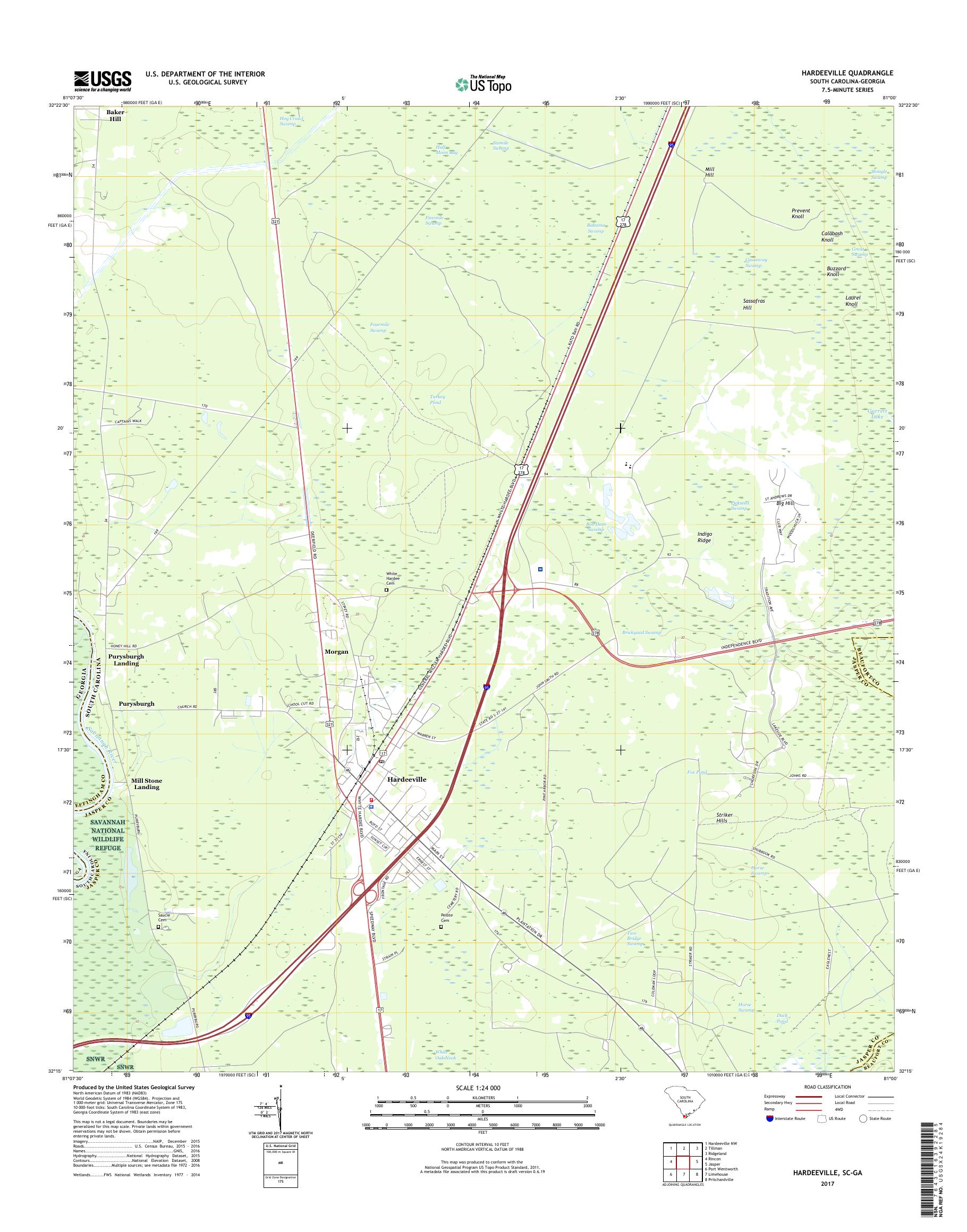 MyTopo Hardeeville, South Carolina USGS Quad Topo Map
