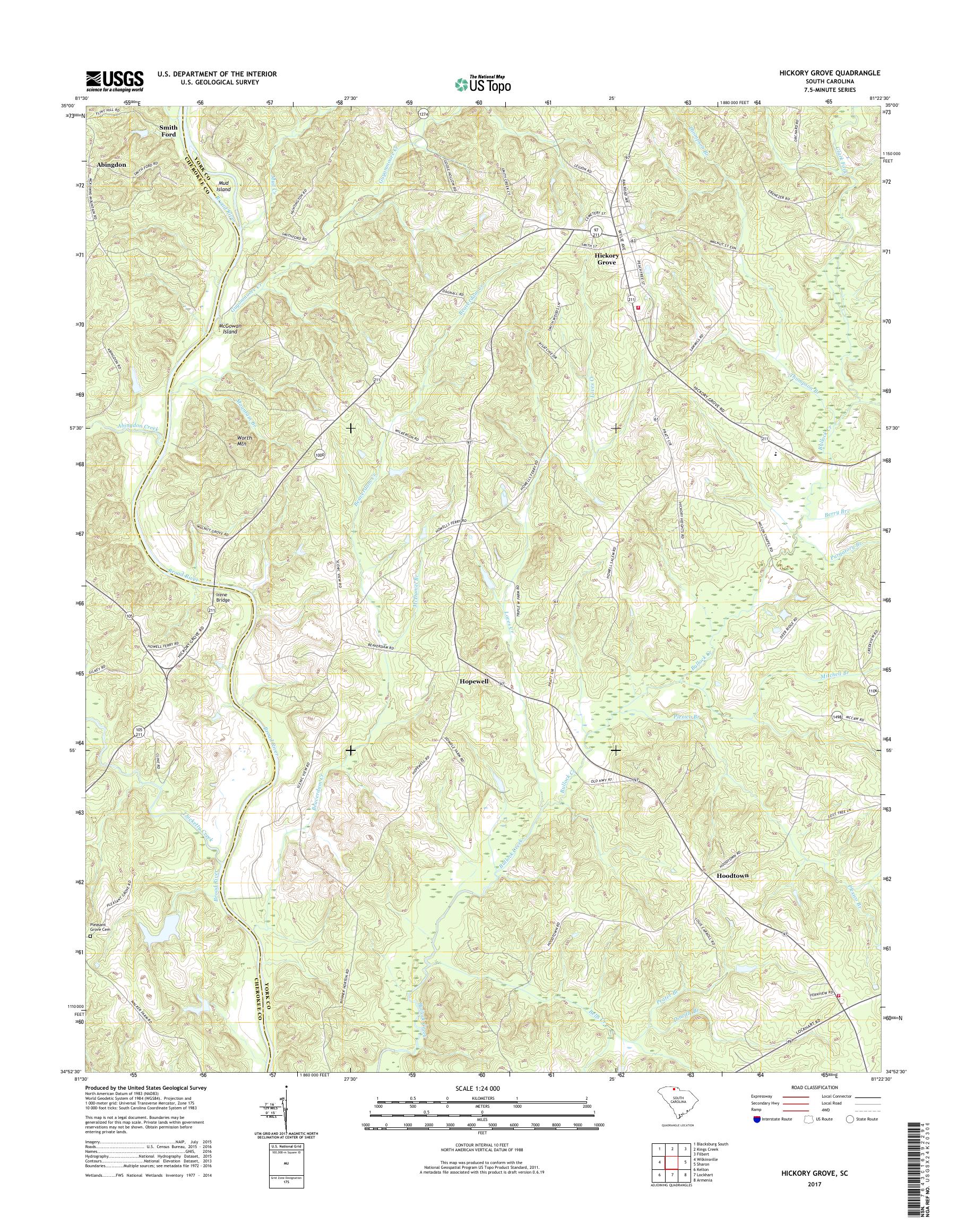 MyTopo Hickory Grove, South Carolina USGS Quad Topo Map
