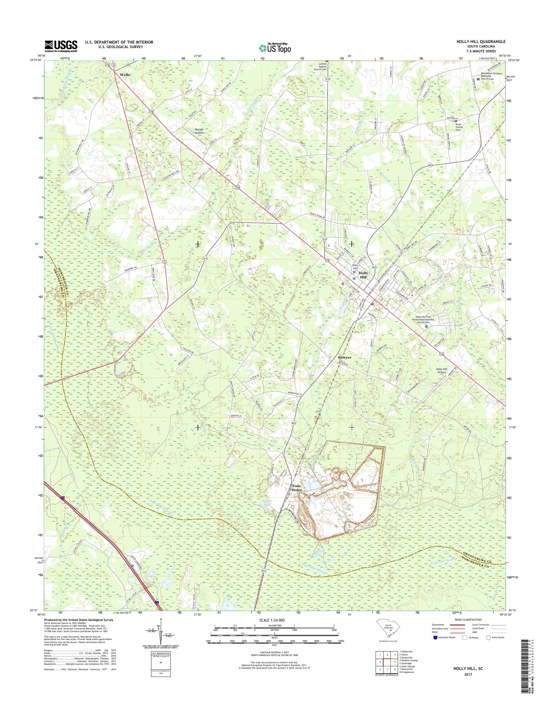 MyTopo Holly Hill, South Carolina USGS Quad Topo Map