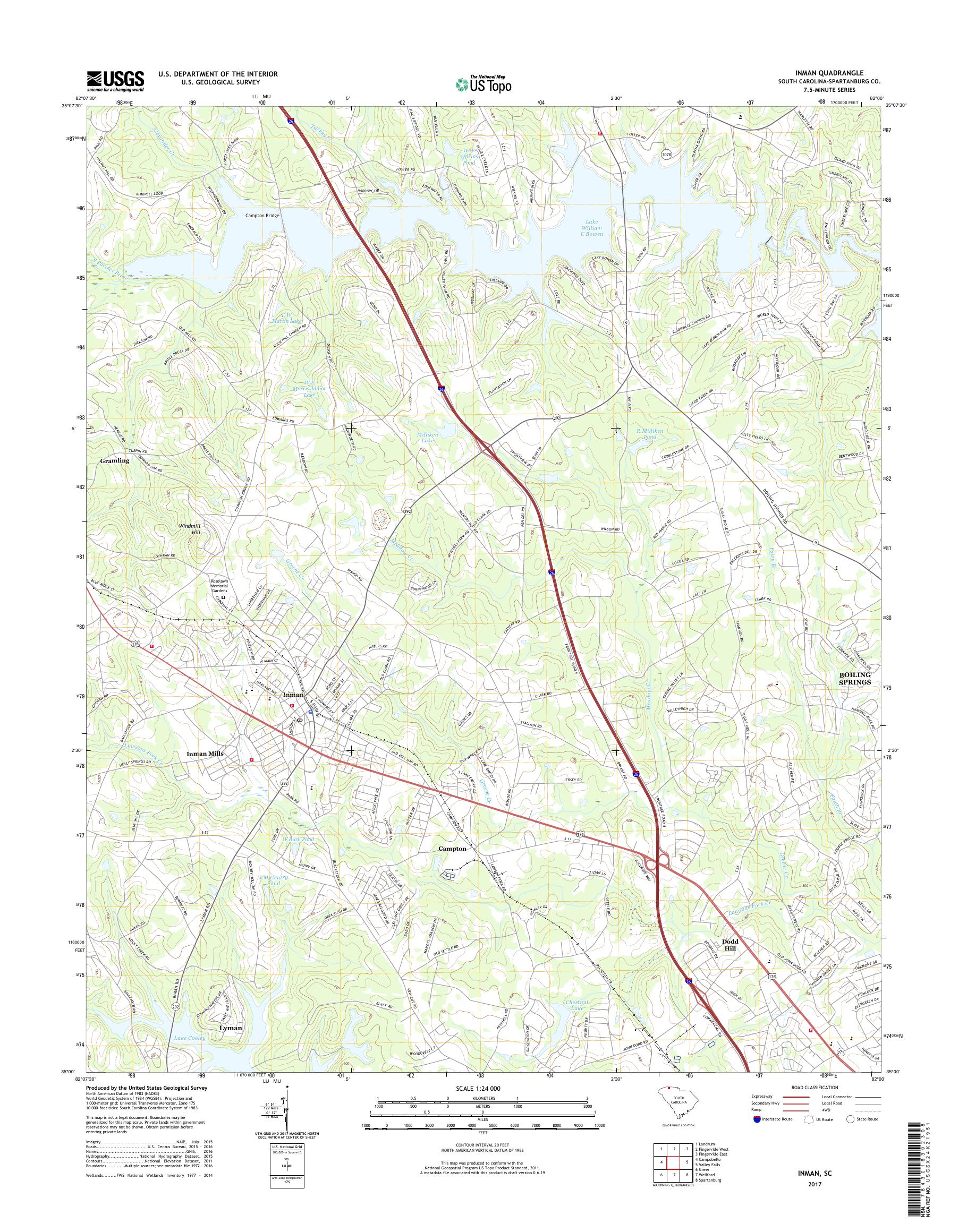 MyTopo Inman, South Carolina USGS Quad Topo Map