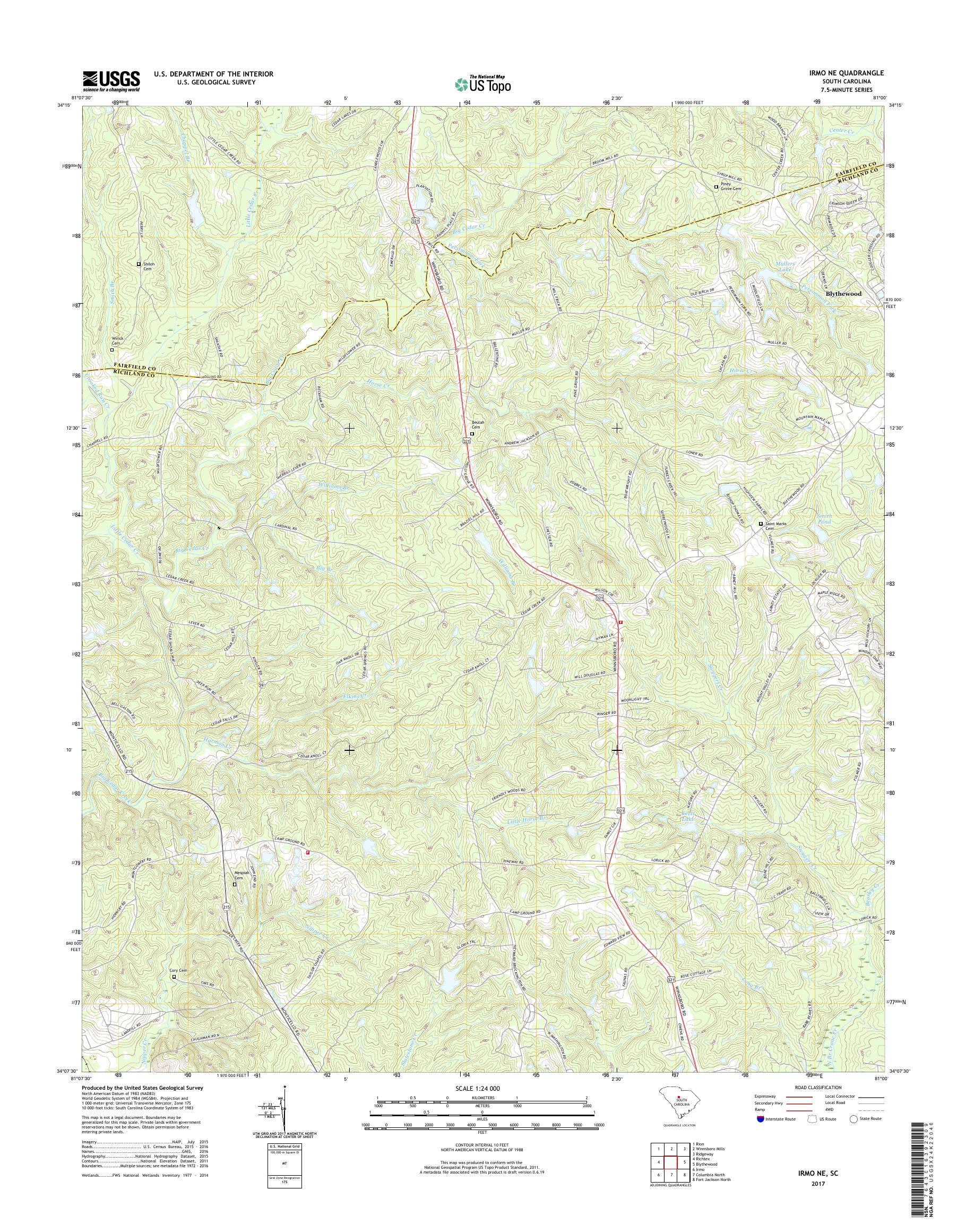 MyTopo Irmo NE, South Carolina USGS Quad Topo Map