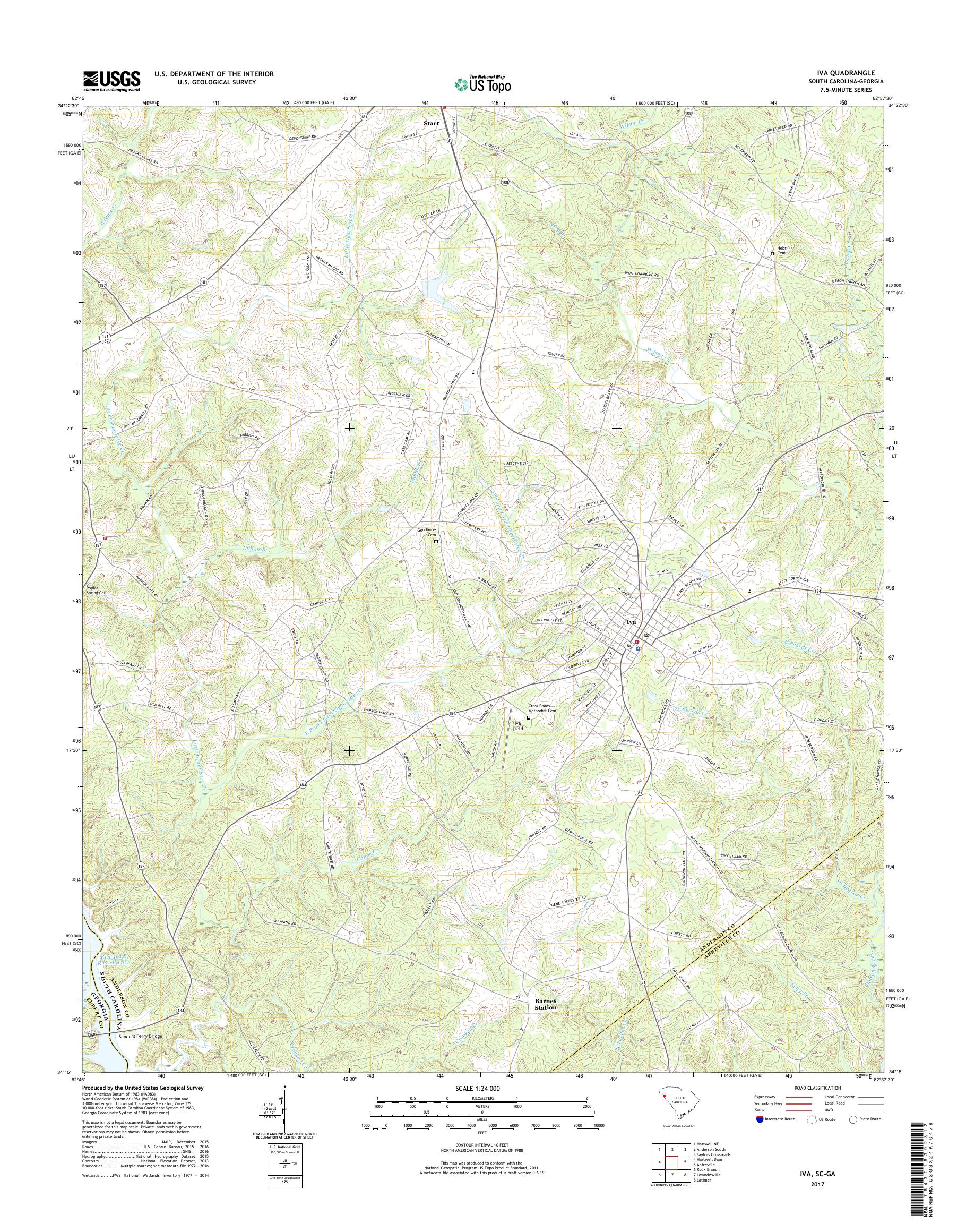 MyTopo Iva, South Carolina USGS Quad Topo Map